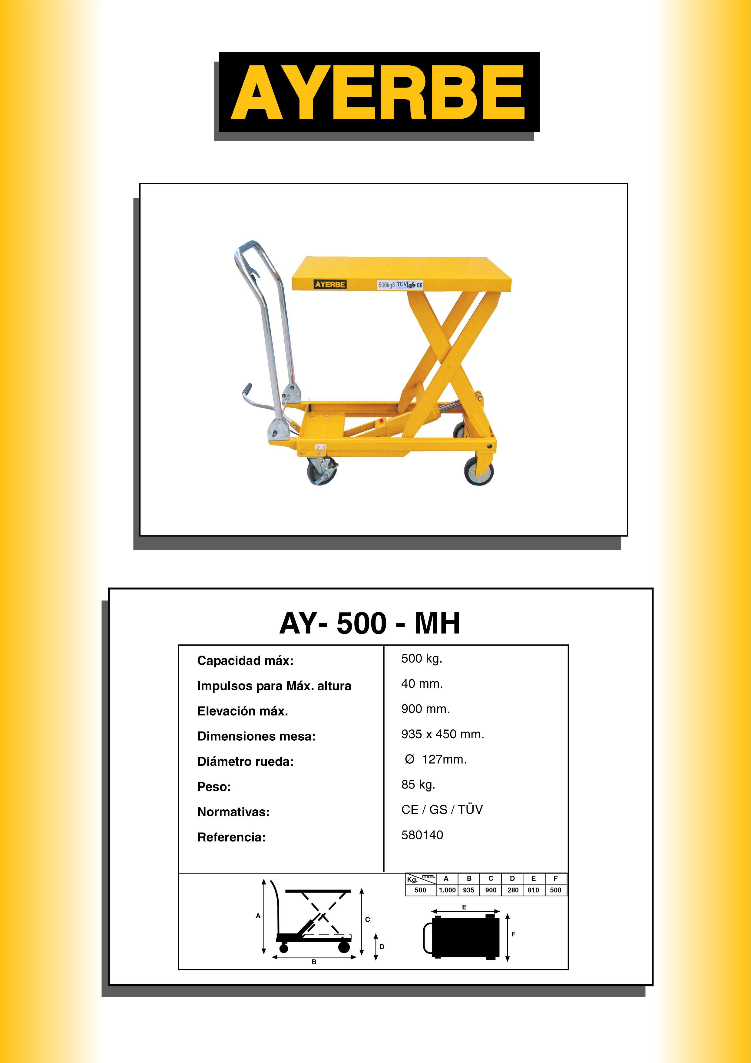 MESA HIDRAULICA ACERO  500KG AYERBE - 5