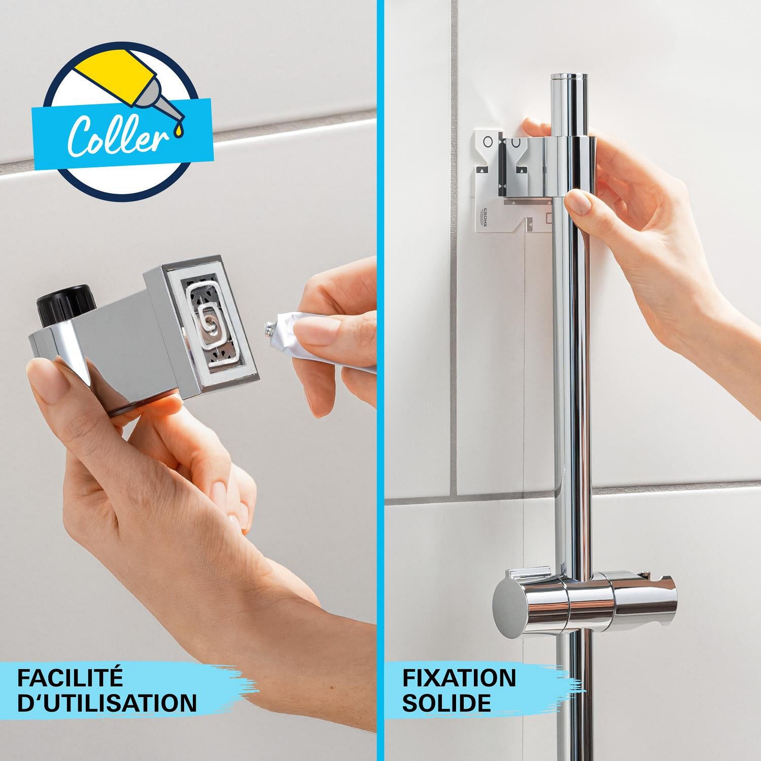Pommeau de douche avec flexible et barre de douche 3 jet(s) chrome Vitalio comfo - 10
