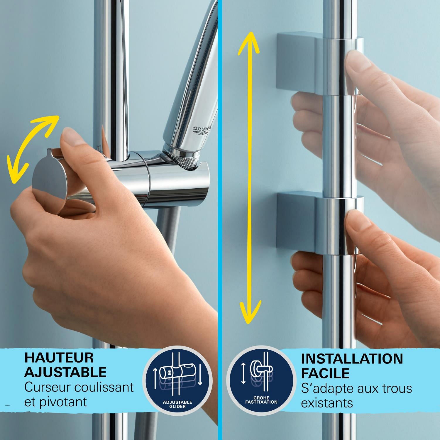 Ensemble de douche avec mitigeur thm chrome, GROHE, Precision trend V3 -QuickFix - 8