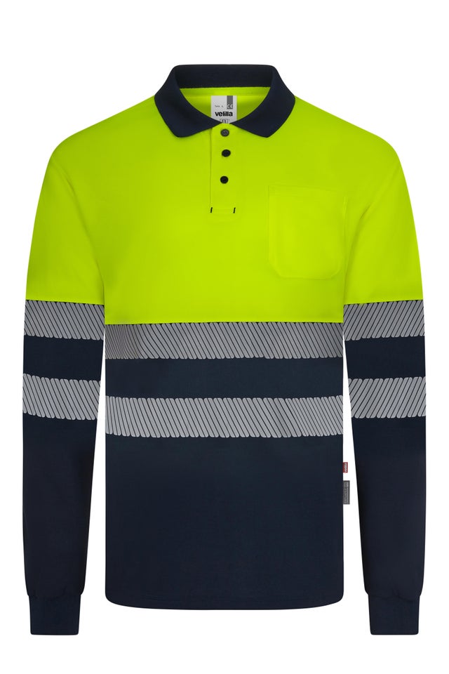 Polo de alta visibilidade Bicol de manga longa amarelo e navy  tamanho XL Velilla