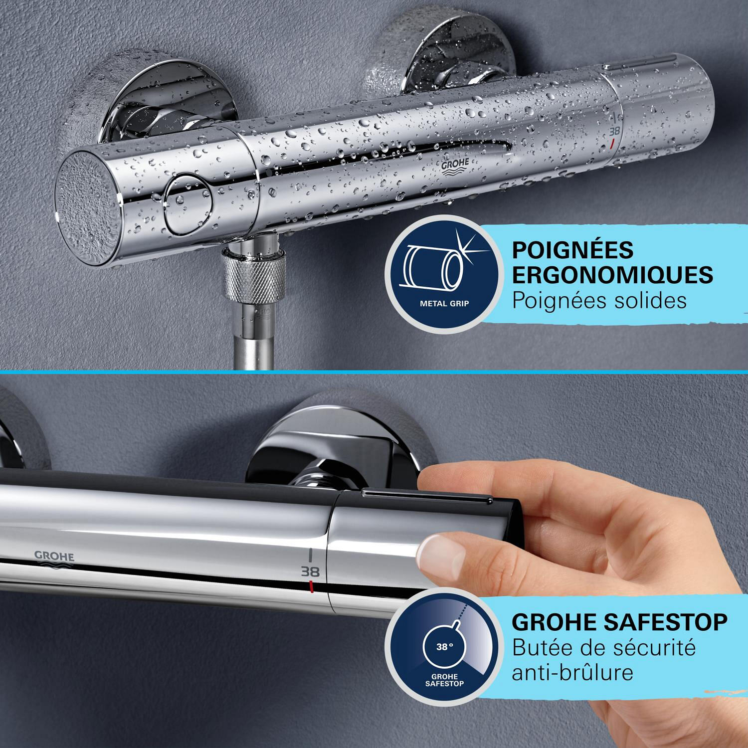 Colonne de douche thermostatique 2 jet(s) chrome Vitalio start 250 GROHE - 11