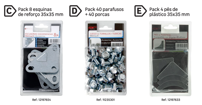 Acessórios de montagem para estante com parafusos