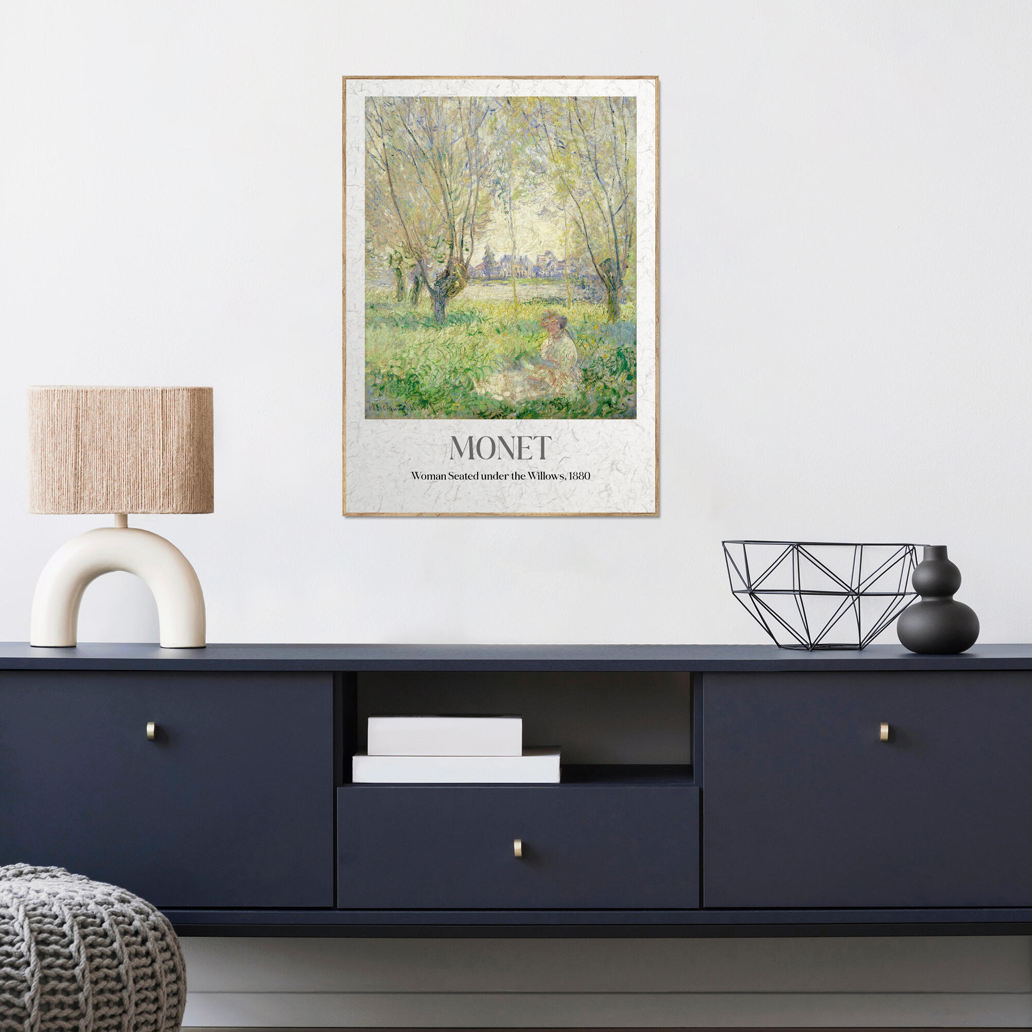 Cuadro pintura impresa enmarcada Personajes rectangular de 50 x 70 cm. MDF Monet Woman Seated Under The Willows haya tostado. Marco color Haya - 6