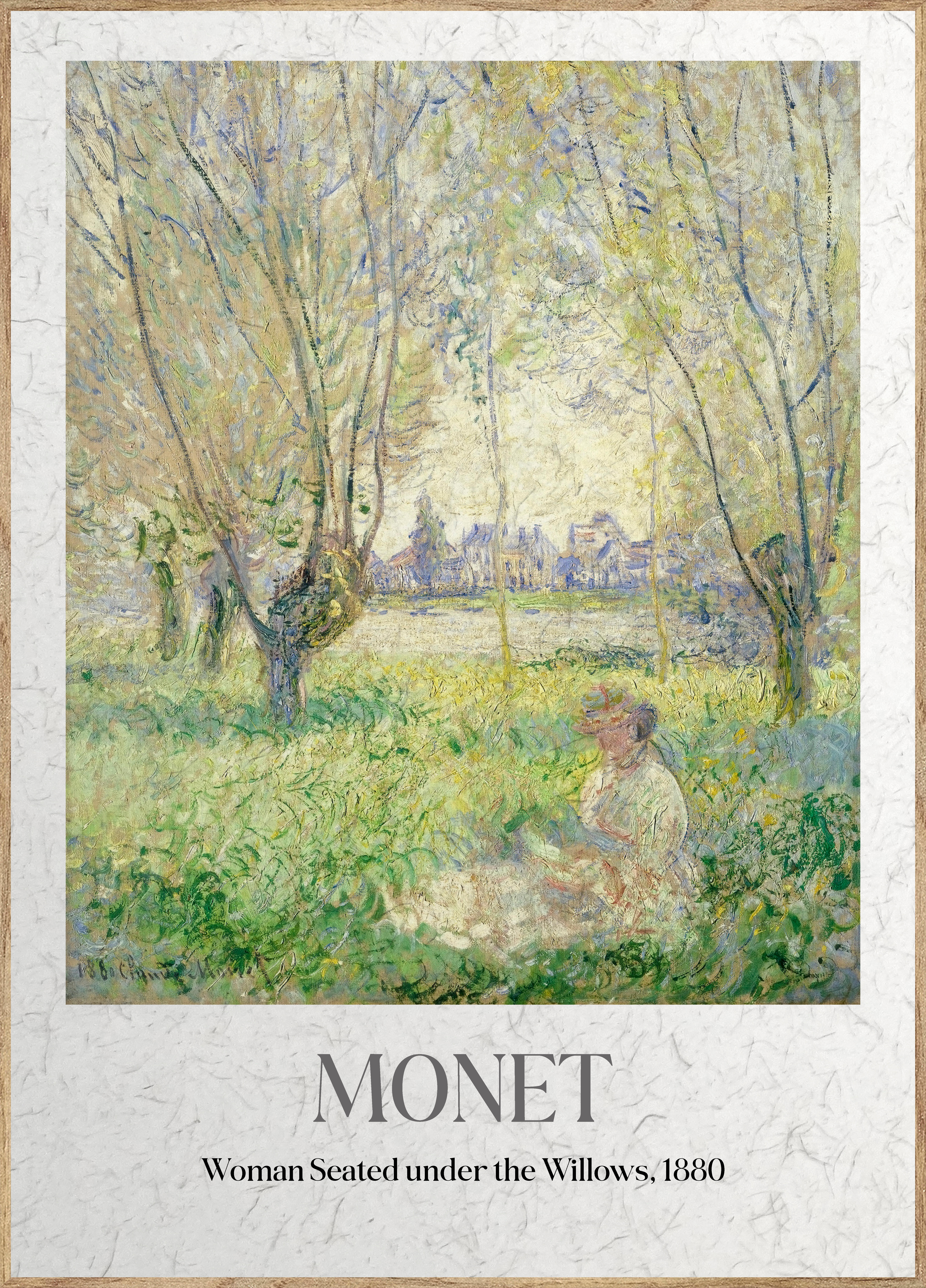 Cuadro pintura impresa enmarcada Personajes rectangular de 50 x 70 cm. MDF Monet Woman Seated Under The Willows haya tostado. Marco color Haya - 2
