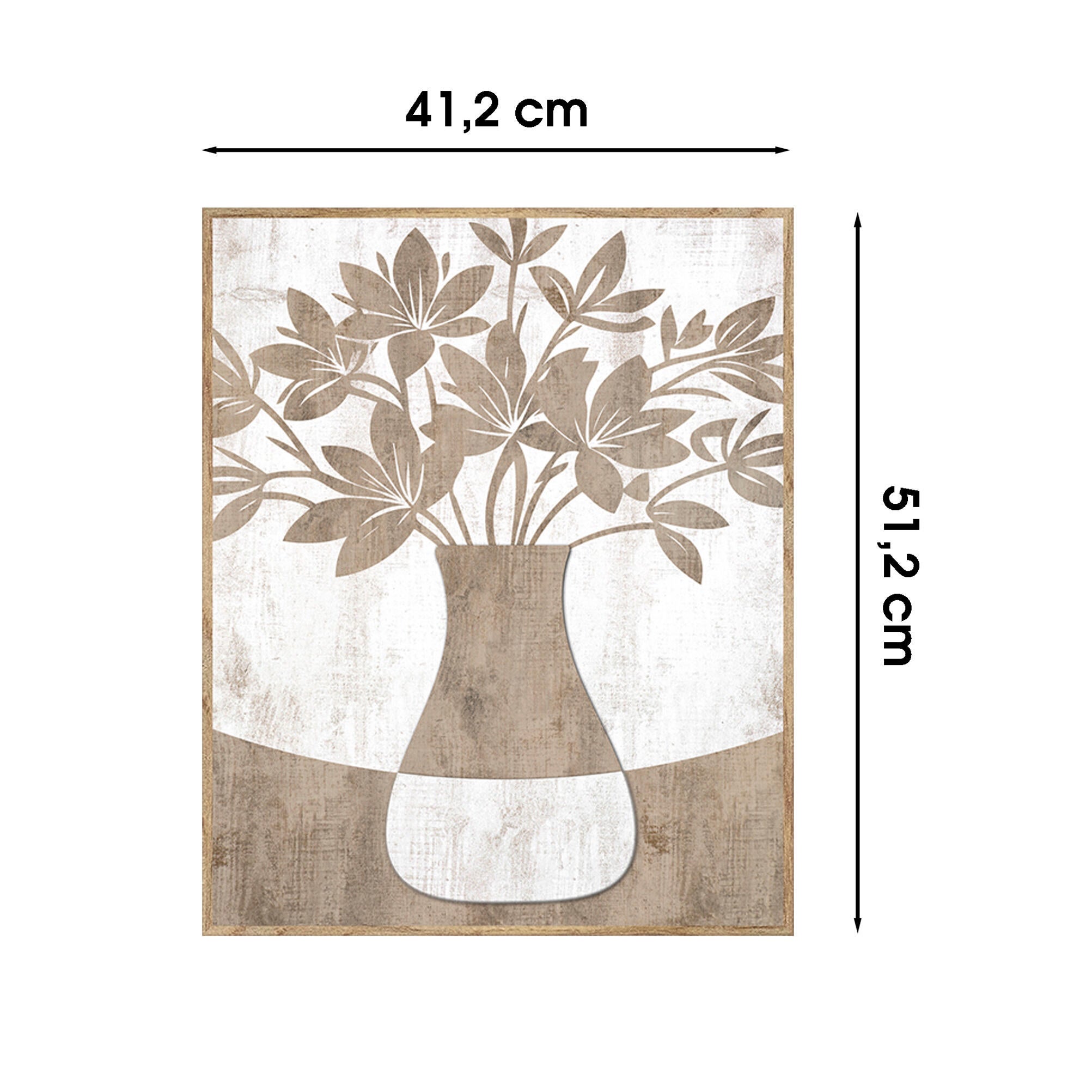 Cuadro pintura impresa enmarcada Botánica rectangular de 41 x 51 cm. MDF Jarrón flores tonos crema/marrones haya G tostado. Marco color Haya - 3