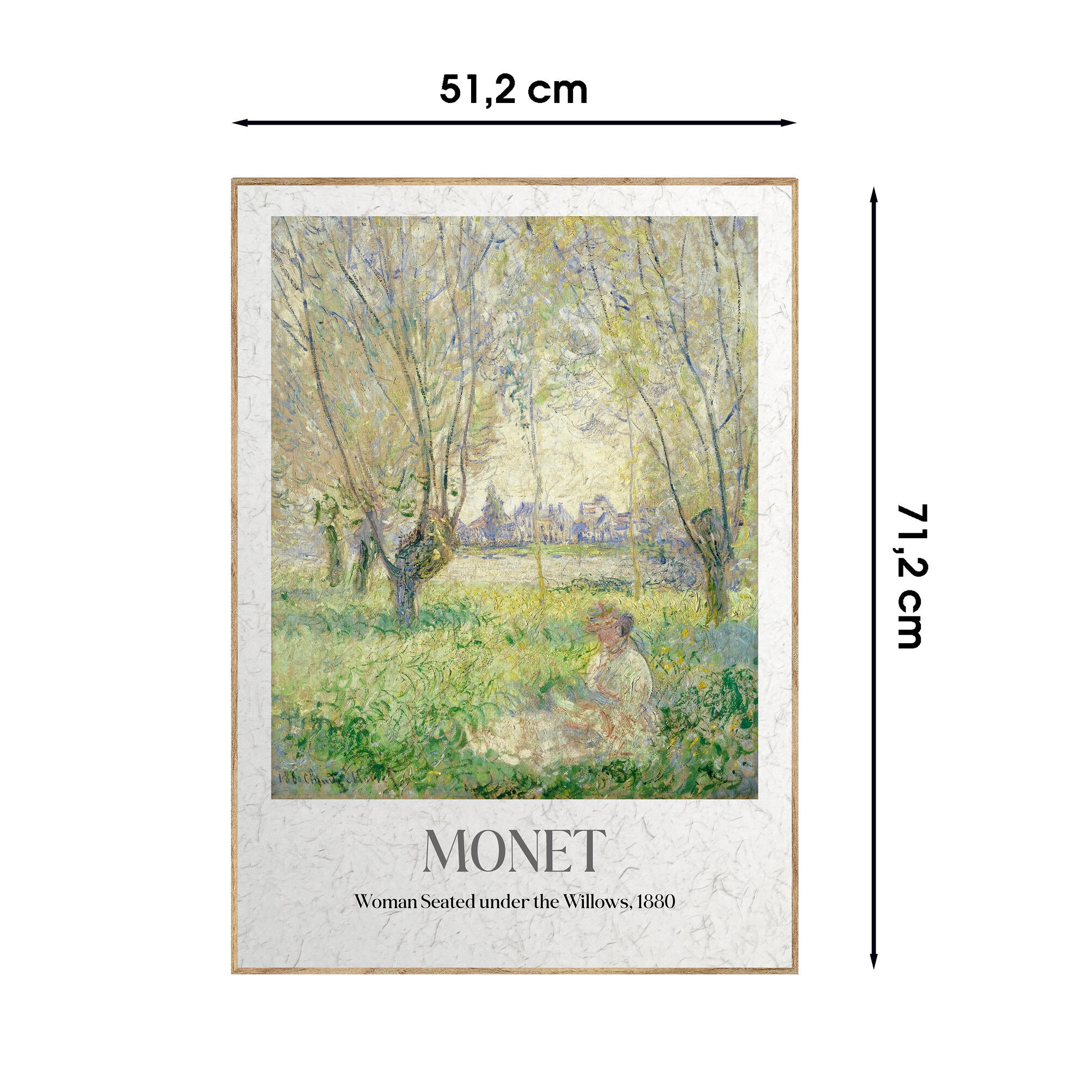 Cuadro pintura impresa enmarcada Personajes rectangular de 50 x 70 cm. MDF Monet Woman Seated Under The Willows haya tostado. Marco color Haya - 3