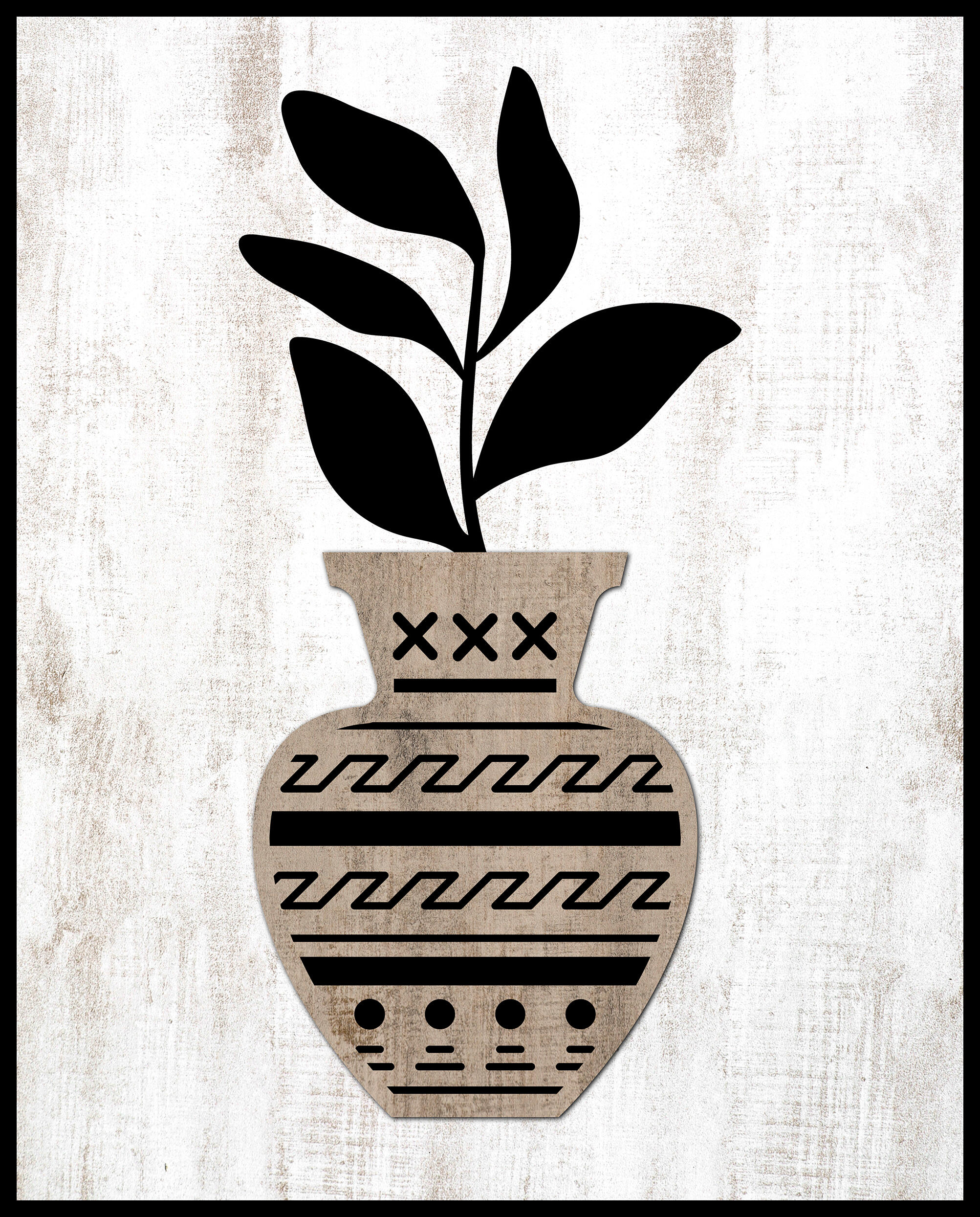 Cuadro con marco Jarron Marron Hojas Negras 41 cm x 51 cm - 6