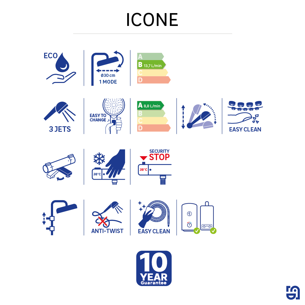 Conjunto de banheira com torneira termostática cromado Sensea Icone - 7