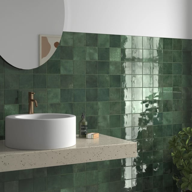 Carrelage mur intérieur effet zellige vert Bakerstreet l.10 x L.10 cm