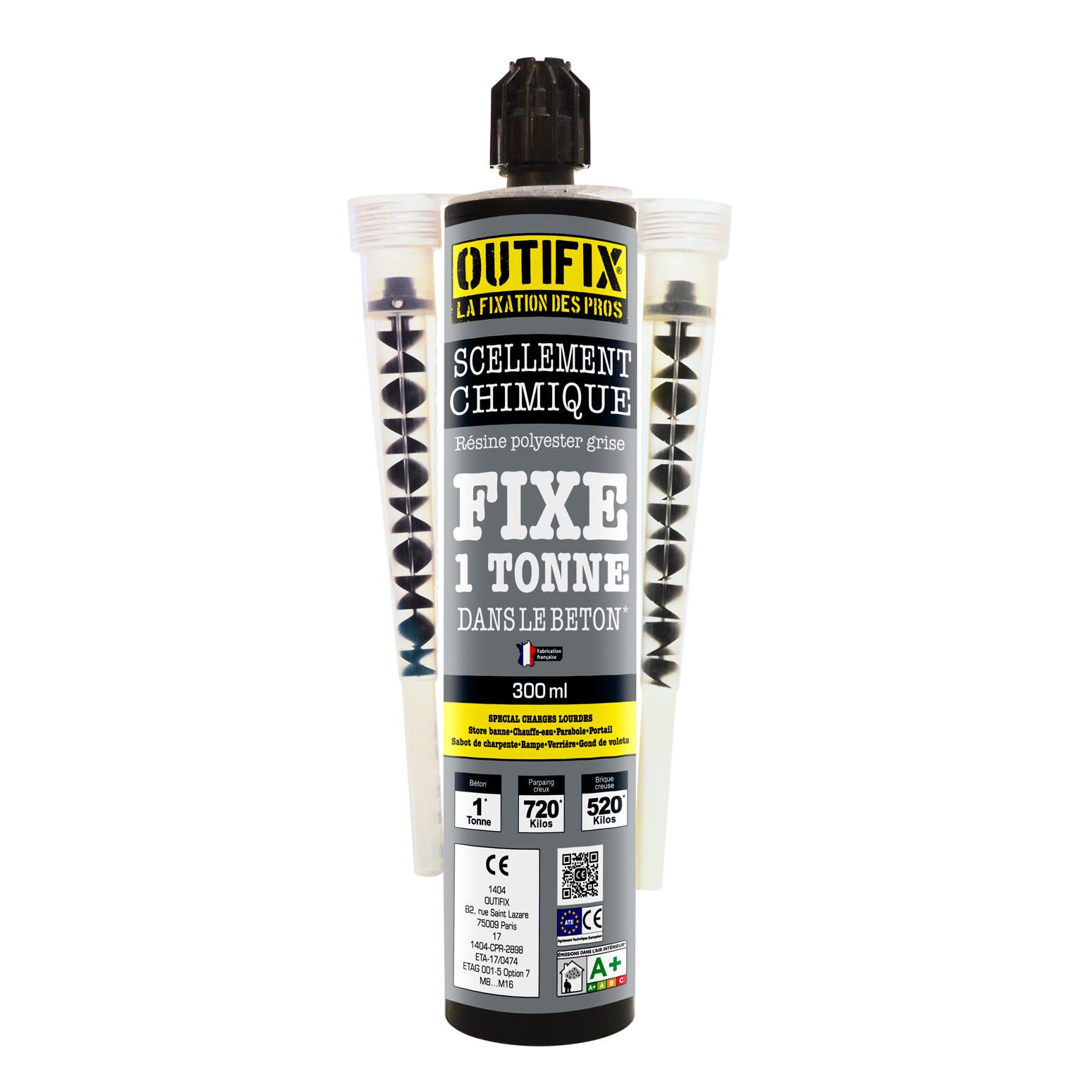 Cartouche de scellement chimique gris 300ml + buses  - OUTIFIX - 2