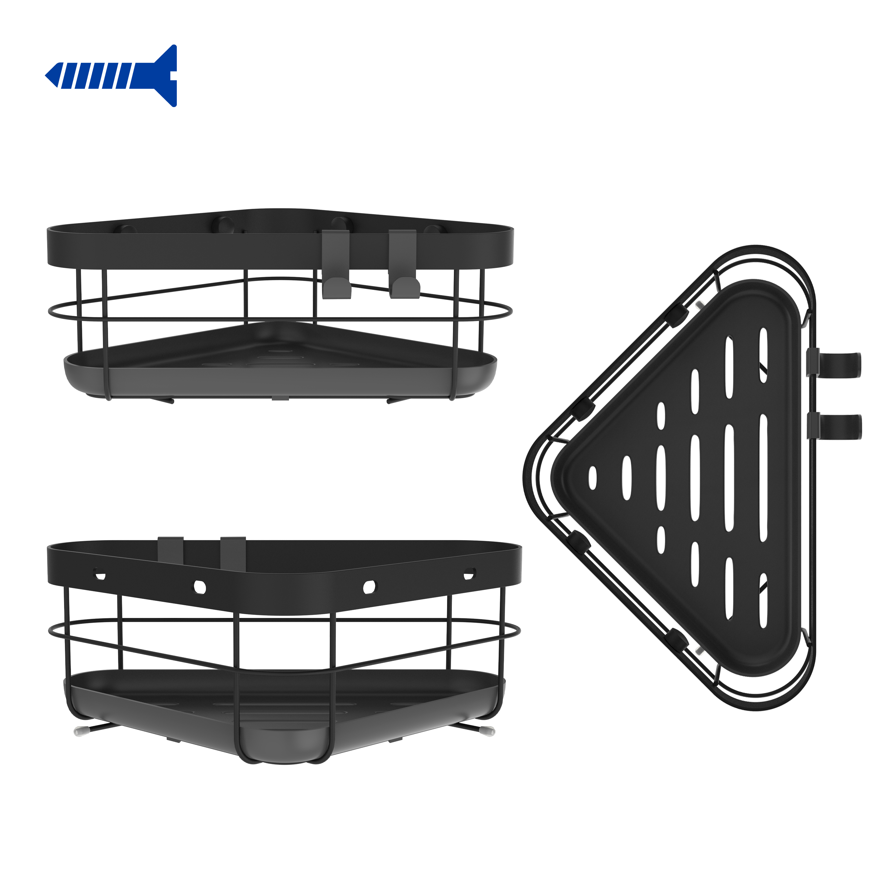 Organizador de ducha Remix negro acero mate con 1 altura para atornillar 21.5x10.3x21.5 cm - 8