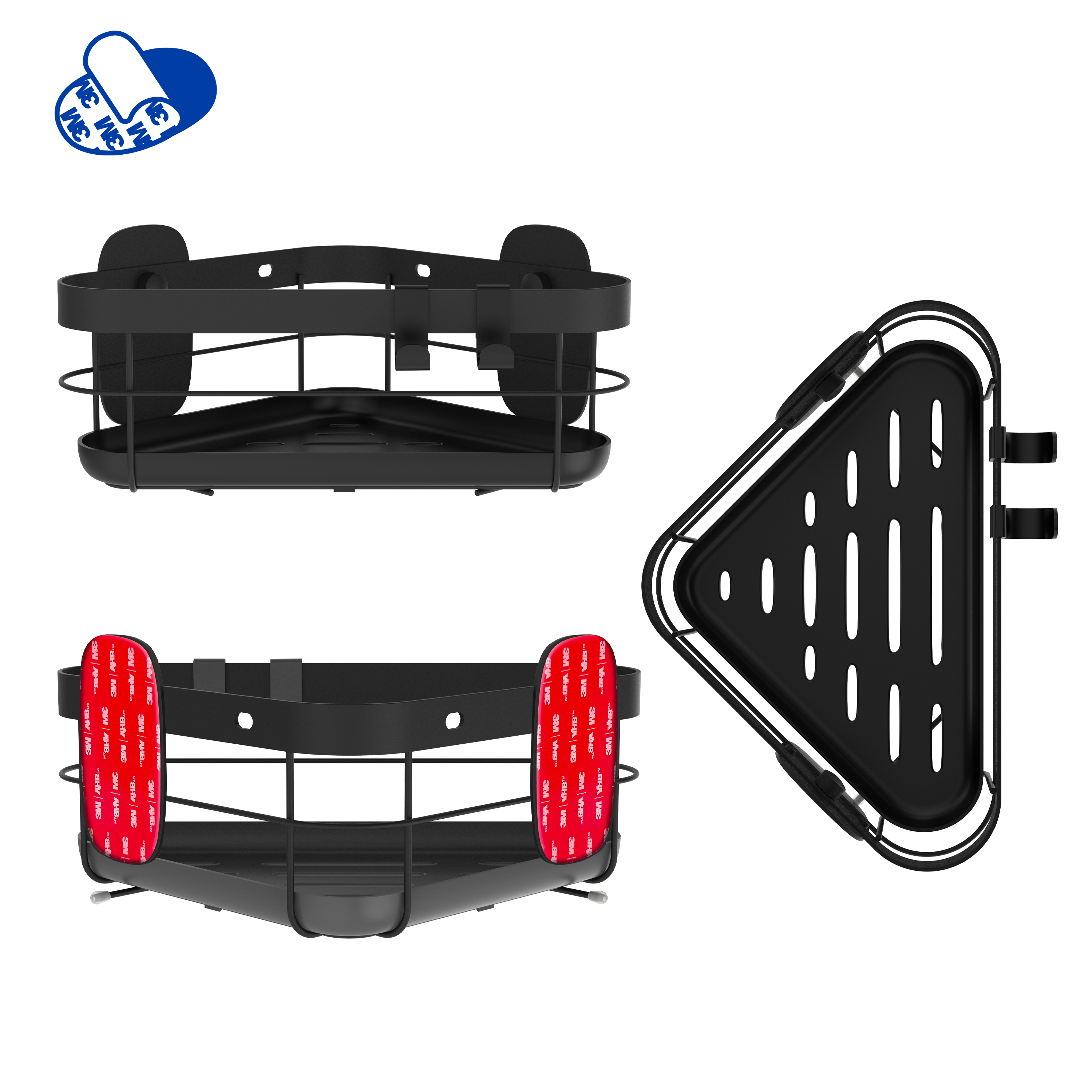 Organizador de ducha Remix negro acero mate con 1 altura para atornillar 21.5x10.3x21.5 cm - 6