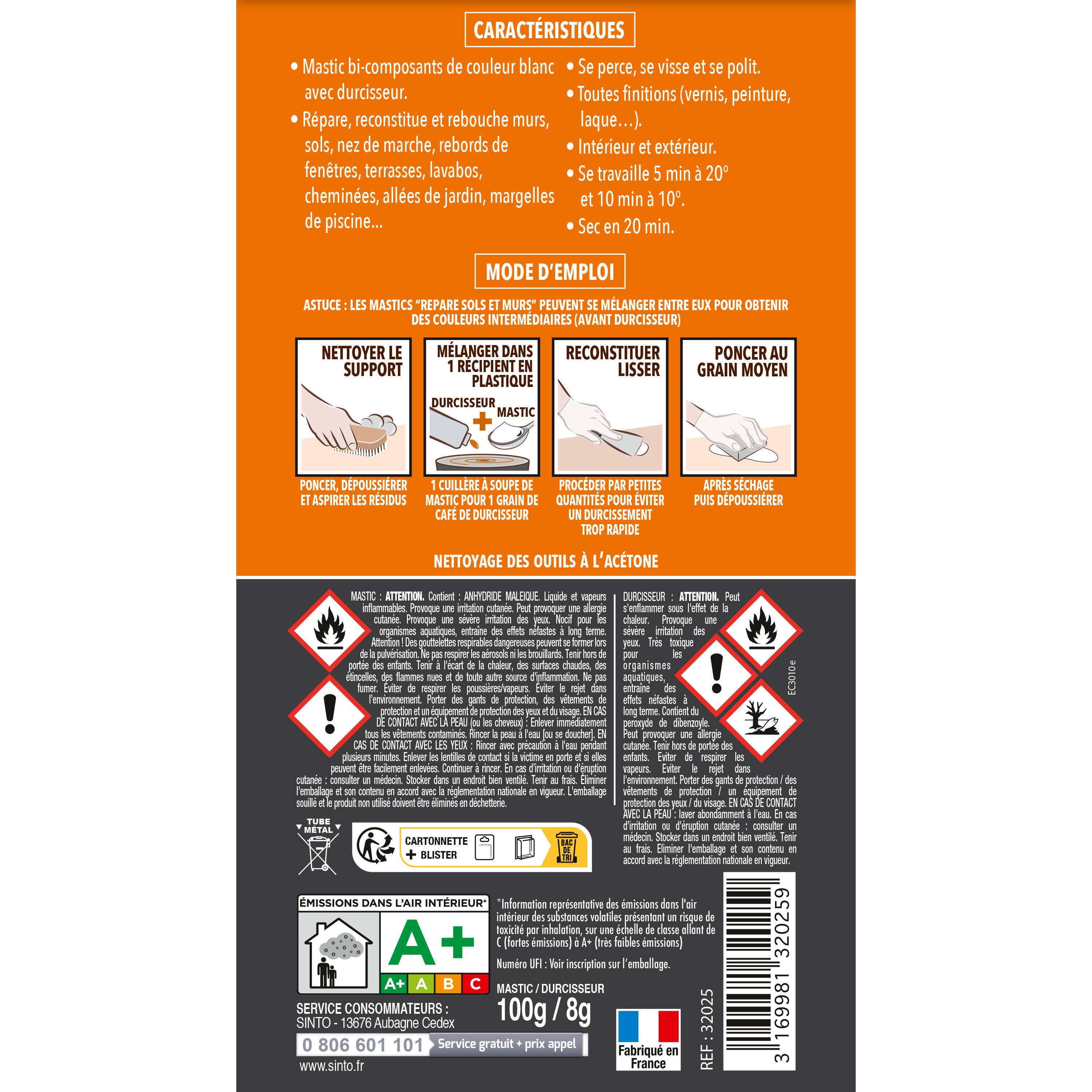 Mastic Sintopierre, mastic et durcisseur SINTO blanc 100 g - 7