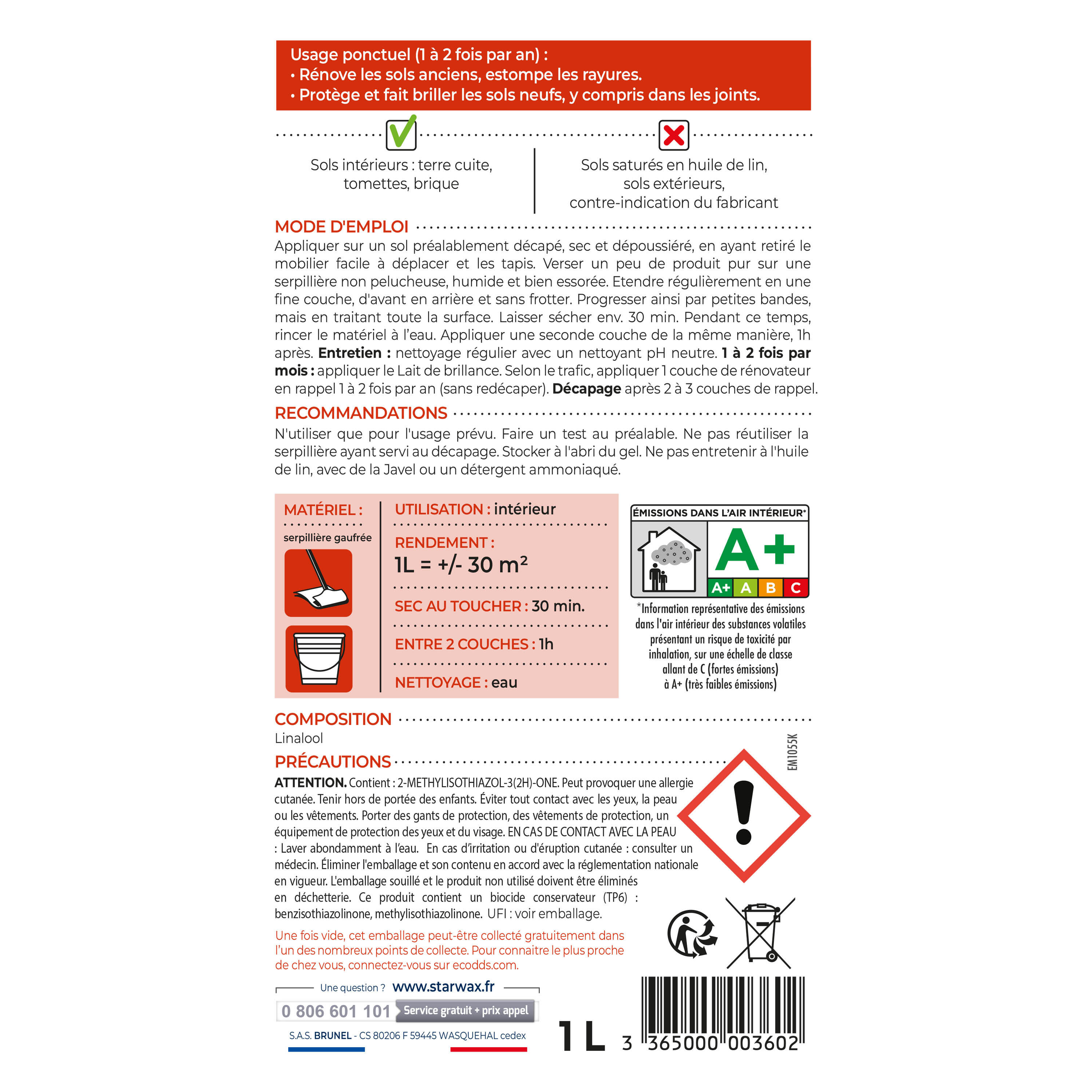 Rénovateur tomette terre cuite STARWAX Brillant longue durée, 1L, 1Kg - 7