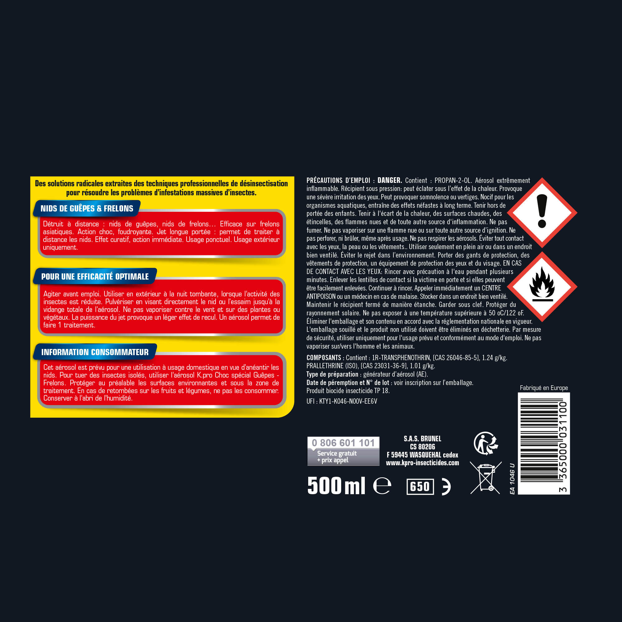 Aérosol insecticide spray guêpes et frelons, Longue portée K.PRO, 500 ml - 3