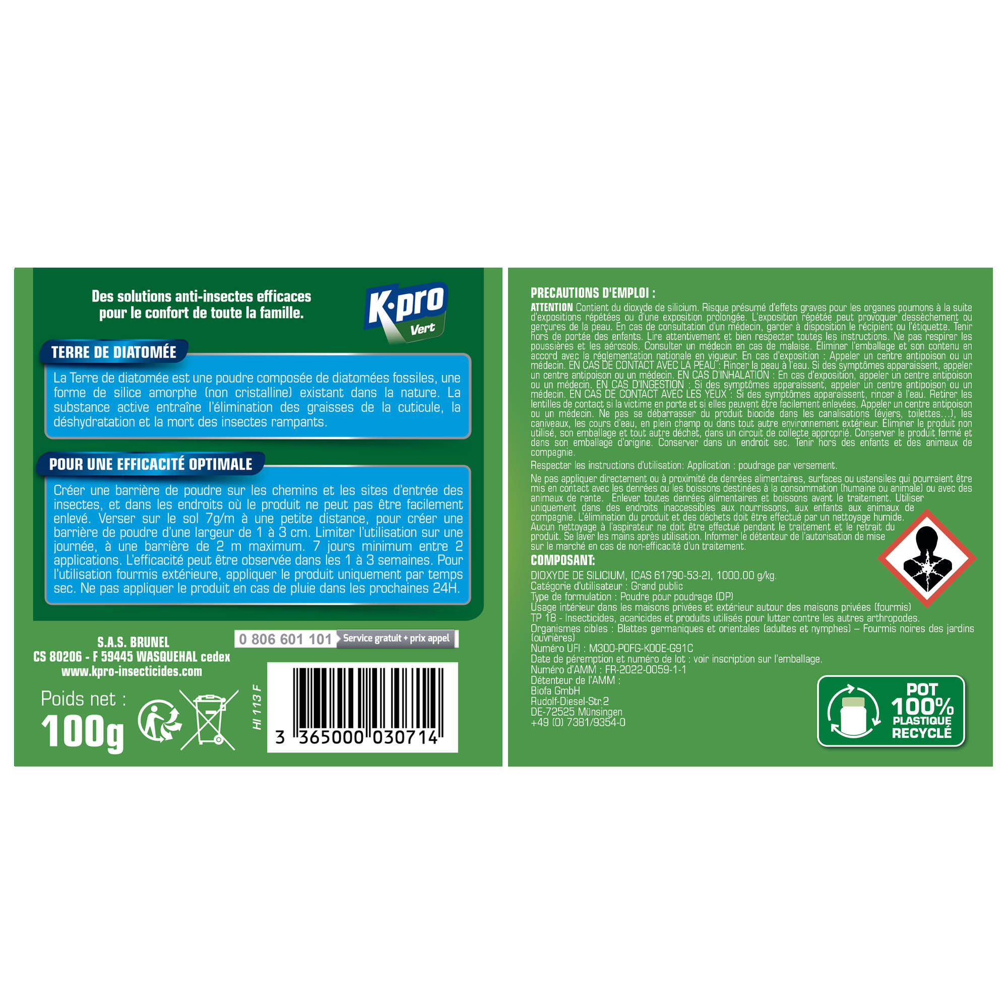 Destructeur d'insecte poudre rampants, Terre de diatomée kapo vert K.PRO, 100 gr - 4