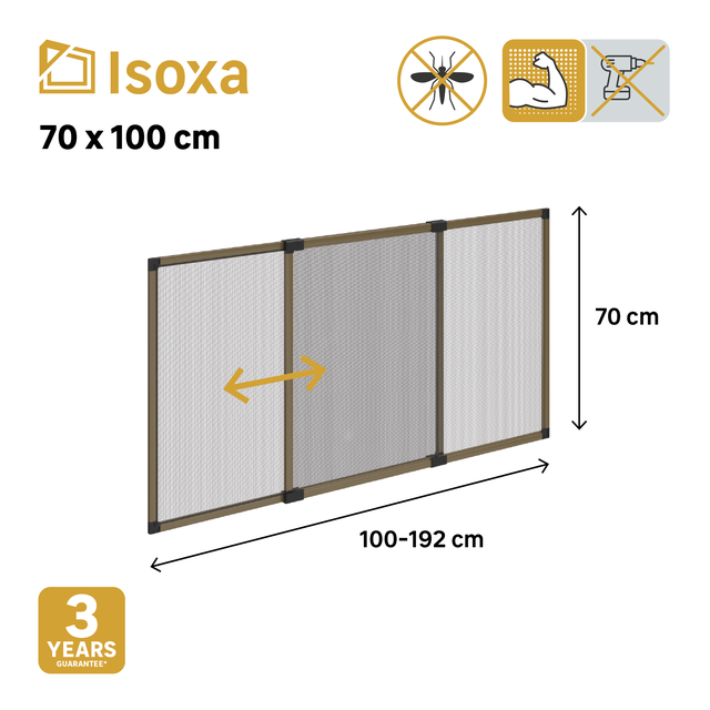 Zanzariera scorrevole  Level ISOXA larghezza regolabile da 100 x H 70 cm bronzo