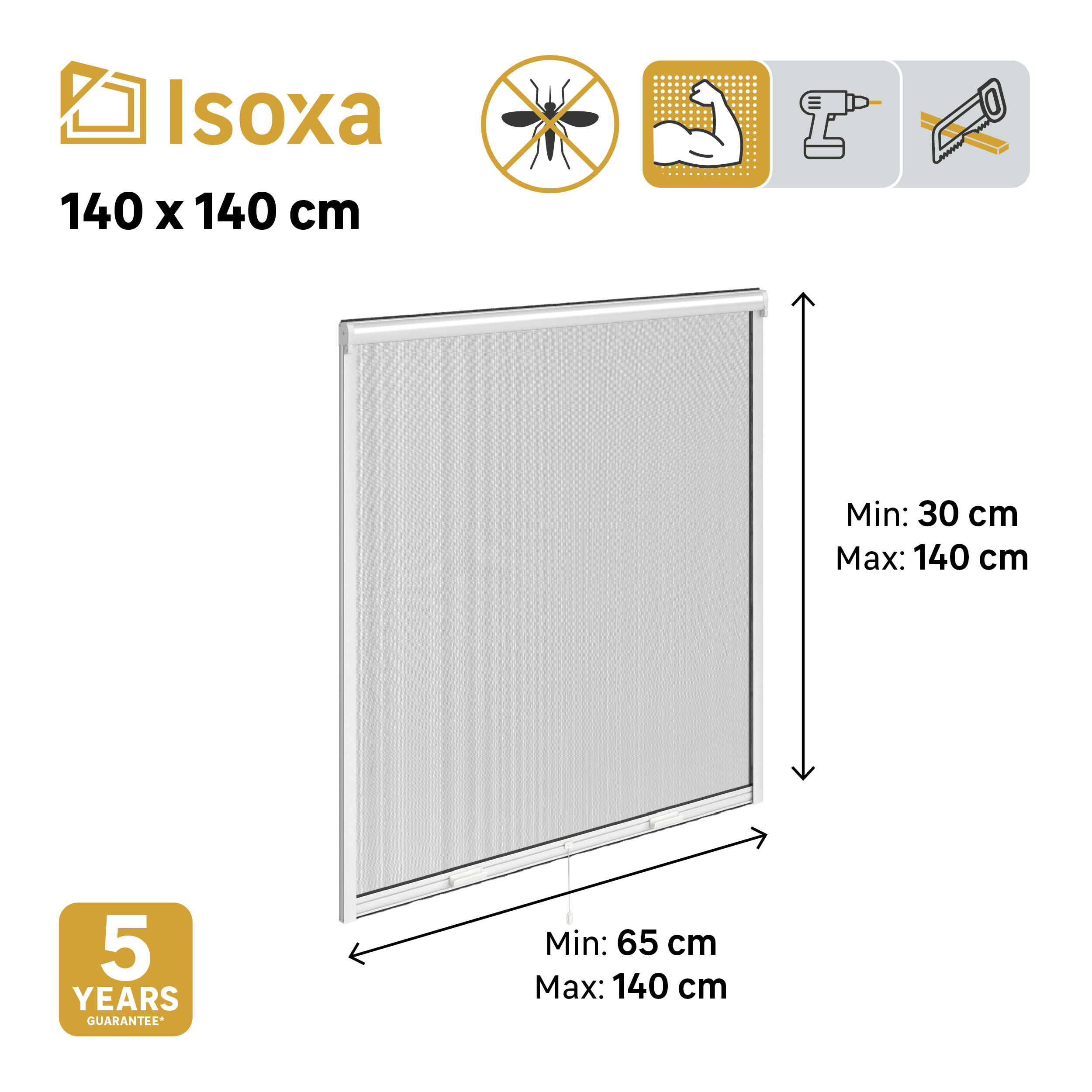 Mosquitera enrollable vertical 140x140cm aluminio recortable blanco para ventana tela fibra de vidrio negra Isoxa - 2