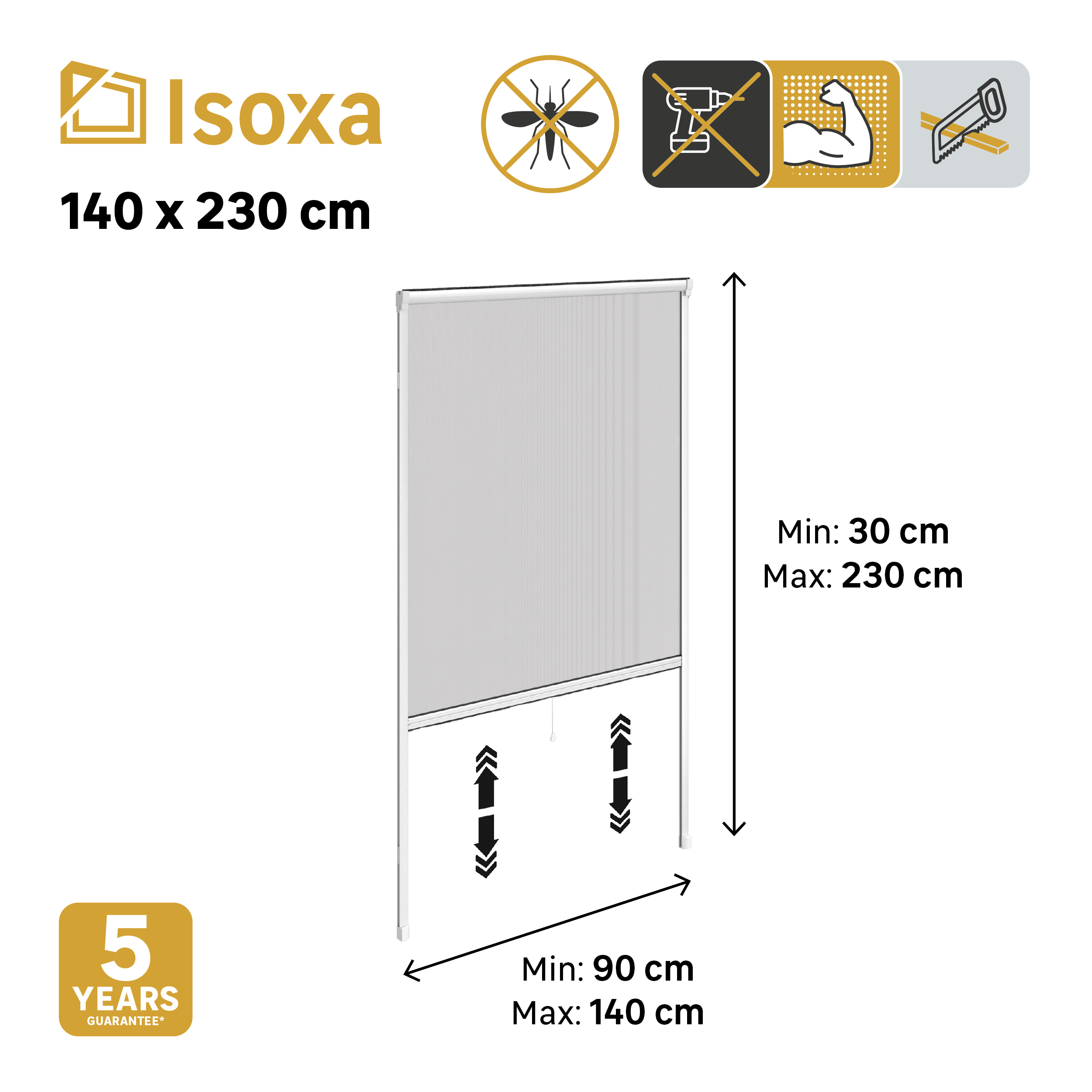 Mosquitera enrollable vertical 140x230cm aluminio recortable blanco para puerta tela fibra de vidrio negra Isoxa - 5