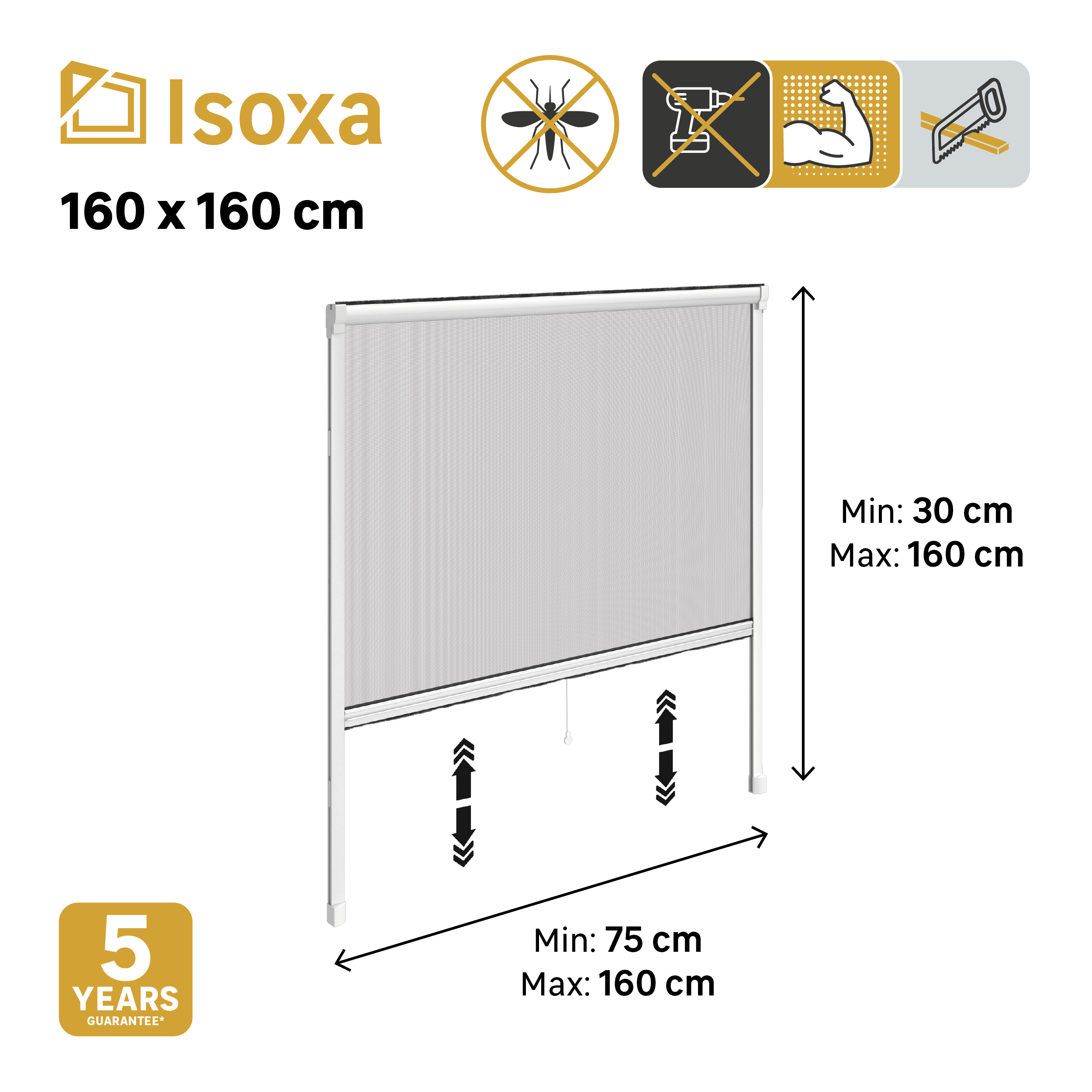 Mosquitera enrollable vertical 160x160cm aluminio recortable blanco para ventana tela fibra de vidrio negra Isoxa - 2
