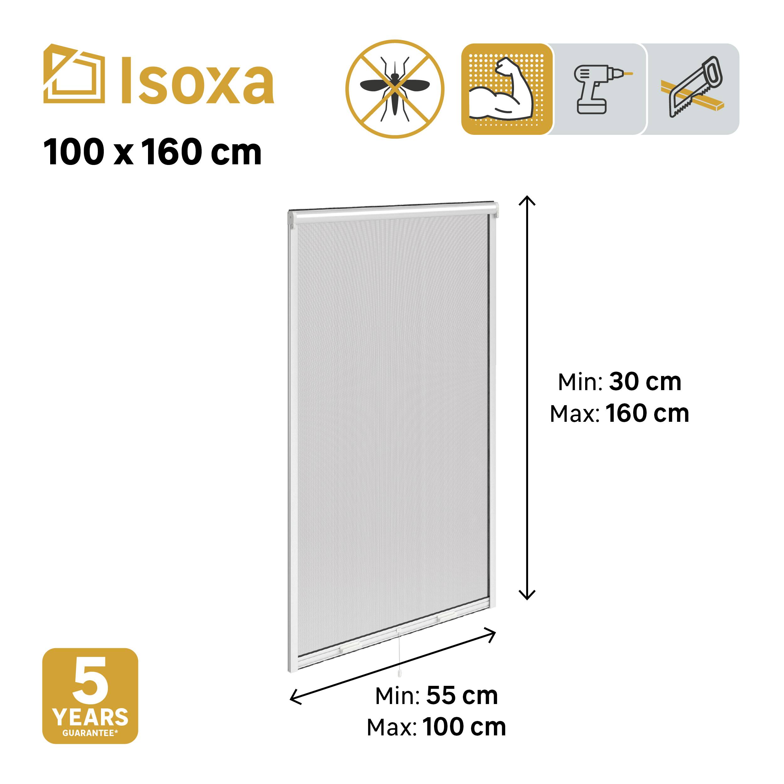 Mosquitera enrollable vertical 100x160cm aluminio recortable blanco para ventana tela fibra de vidrio negra Isoxa - 2