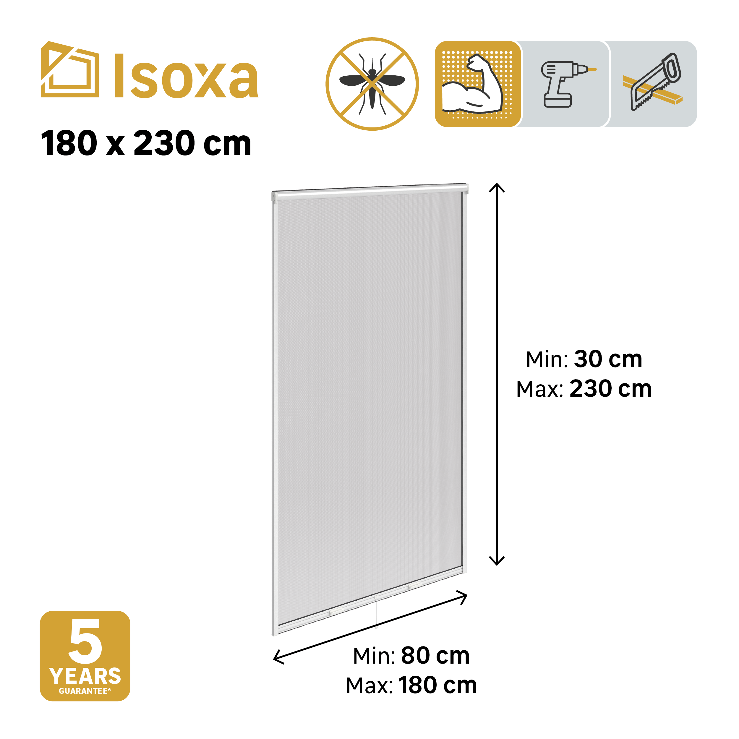 Mosquitera enrollable vertical 180x230cm aluminio recortable blanco para puerta tela fibra de vidrio negra Isoxa - 2
