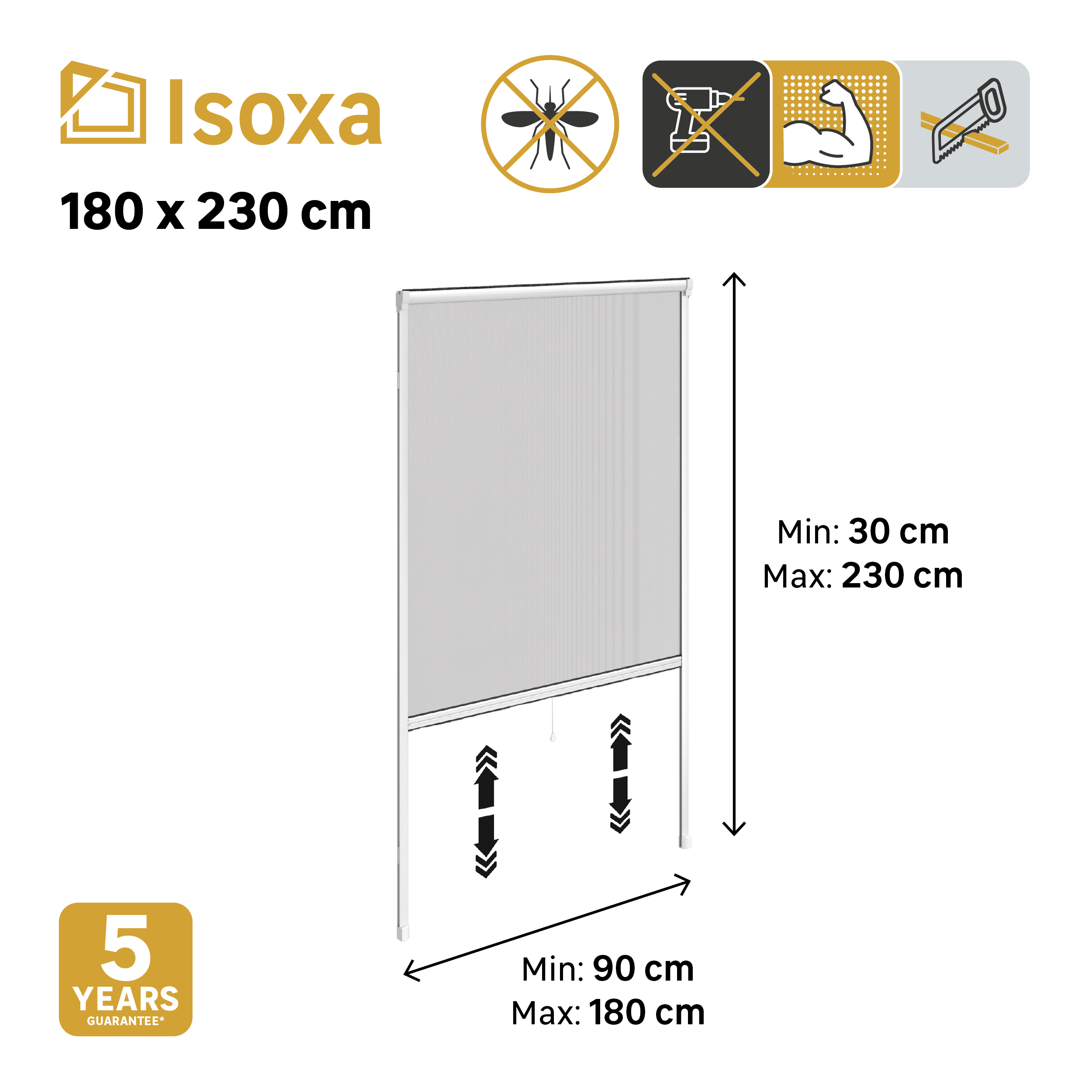 Mosquitera enrollable vertical 180x230cm aluminio recortable blanco para puerta tela fibra de vidrio negra Isoxa - 4