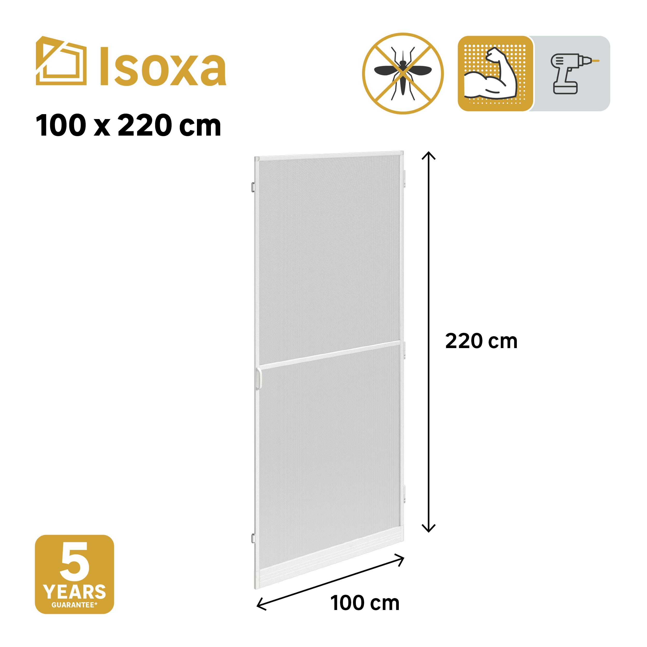 Mosquitera abatible 100x220cm 1 puerta aluminio blanco recortable fibra de vidrio negra Isoxa - 4