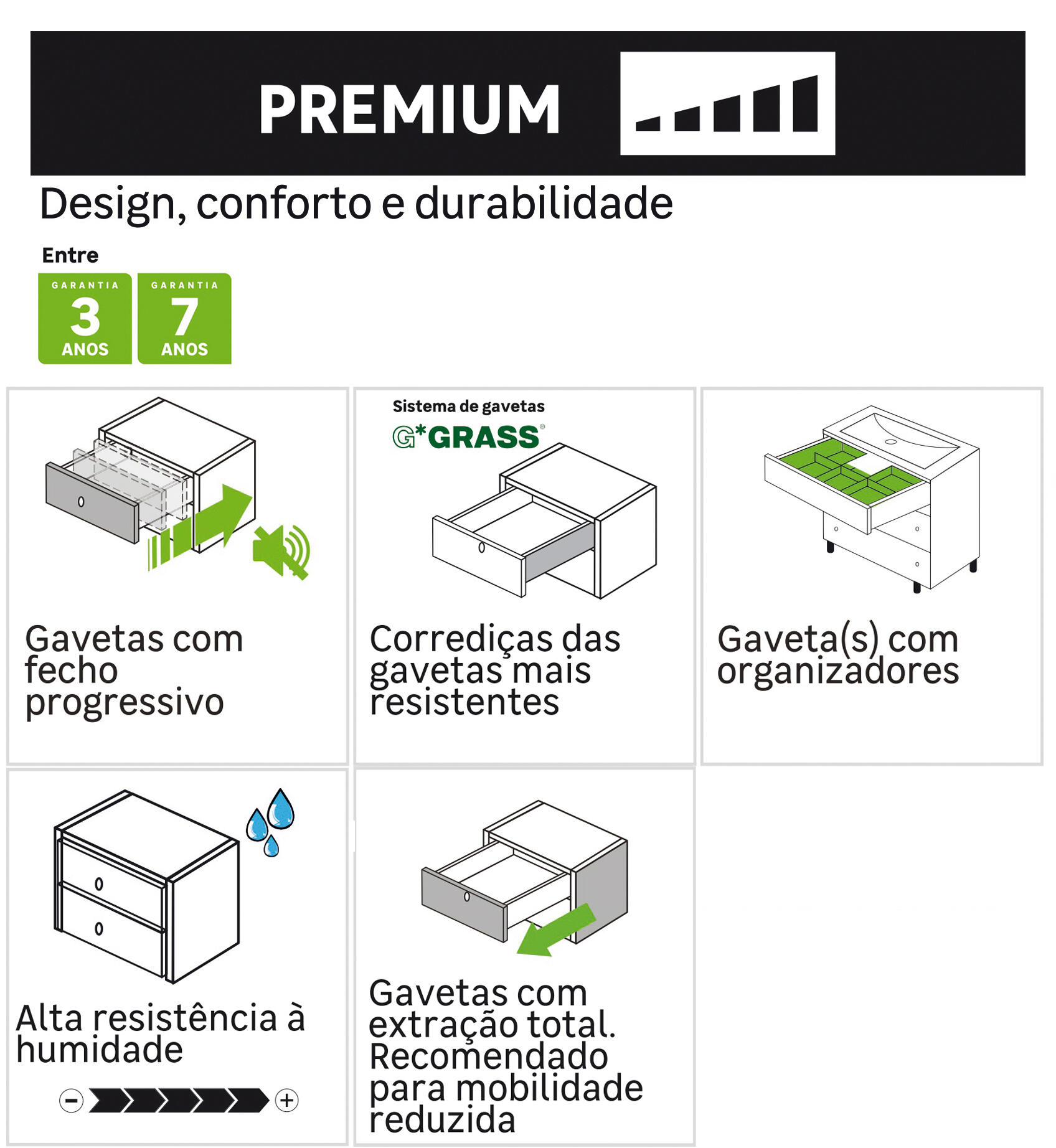 Móvel de casa de banho ONE 80 3 GAVETAS BRANCO - 8