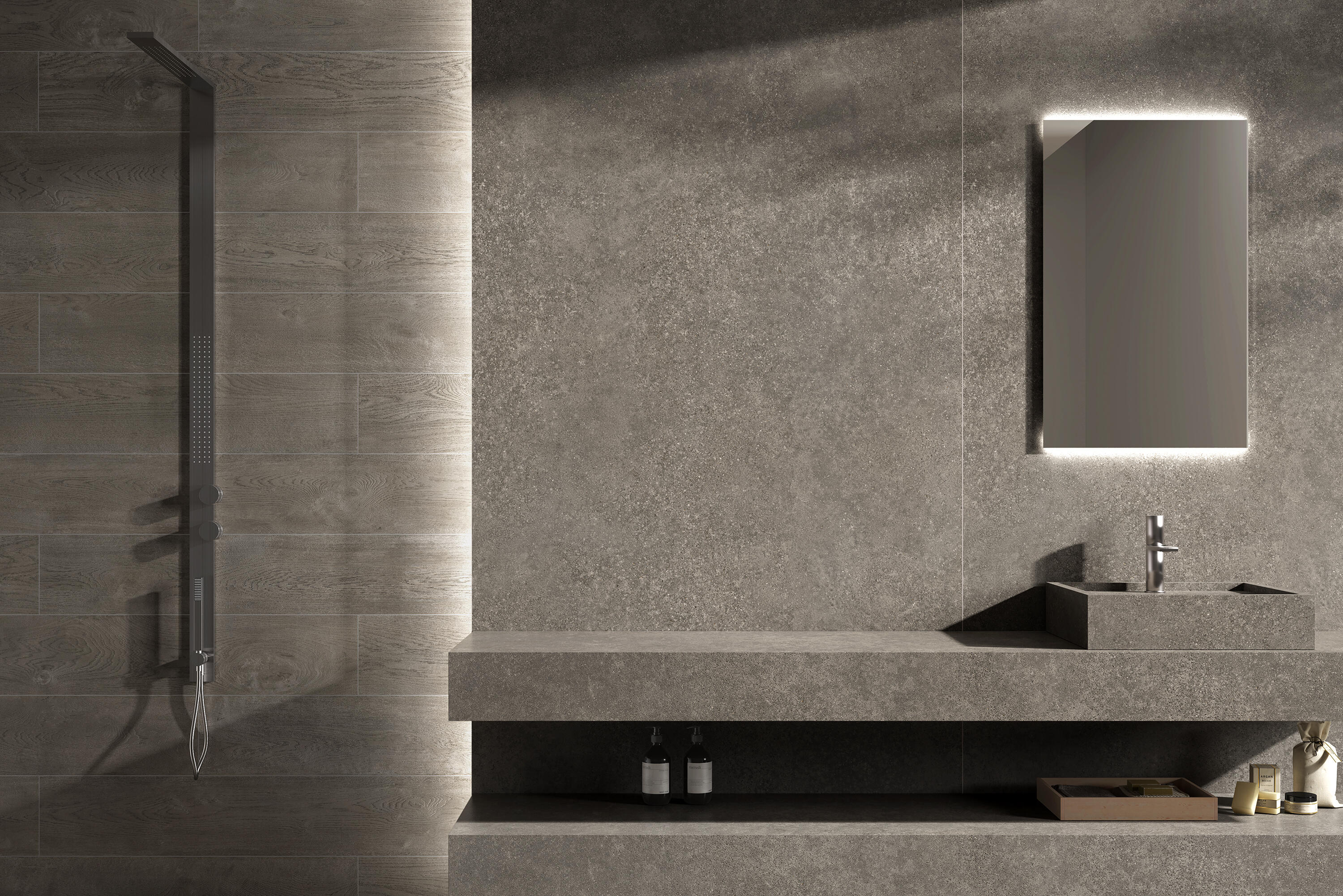 Suelo porcelánico woodcode efecto madera taupe 20x120 cm c2