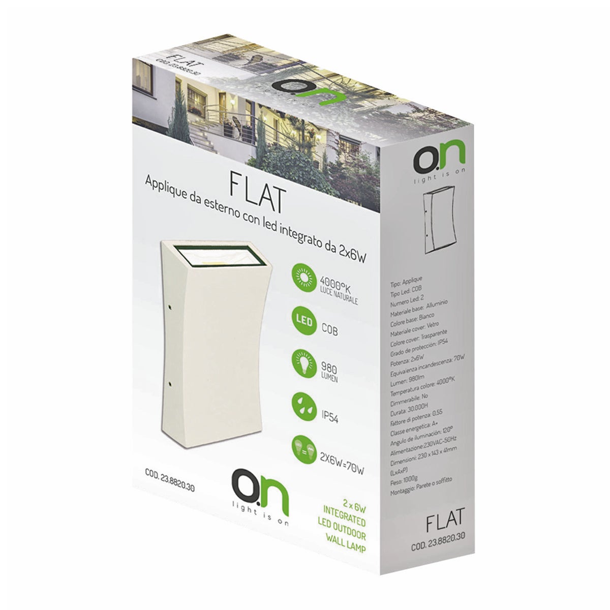 Applique LED moderno da esterno Flat doppia luce bianco IP54, luce bianco naturale 980 lumen, - 5