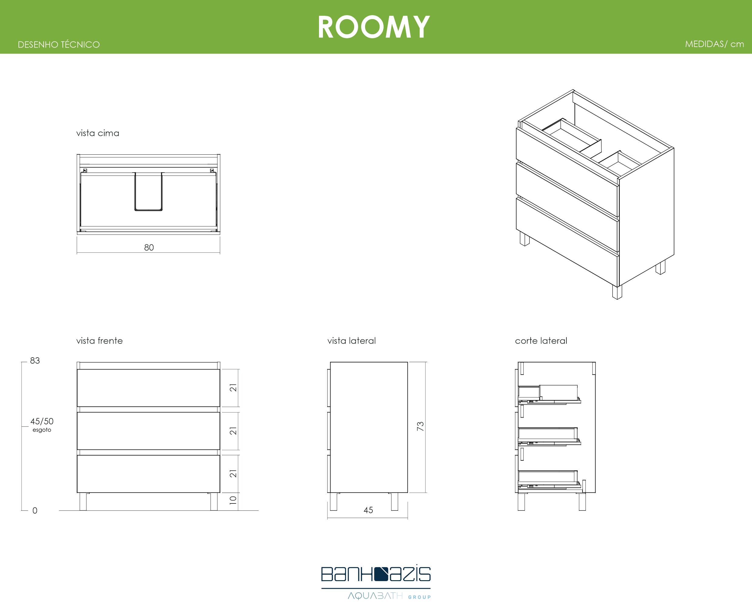 Móvel com lavatório 80cm branco Roomy - 5