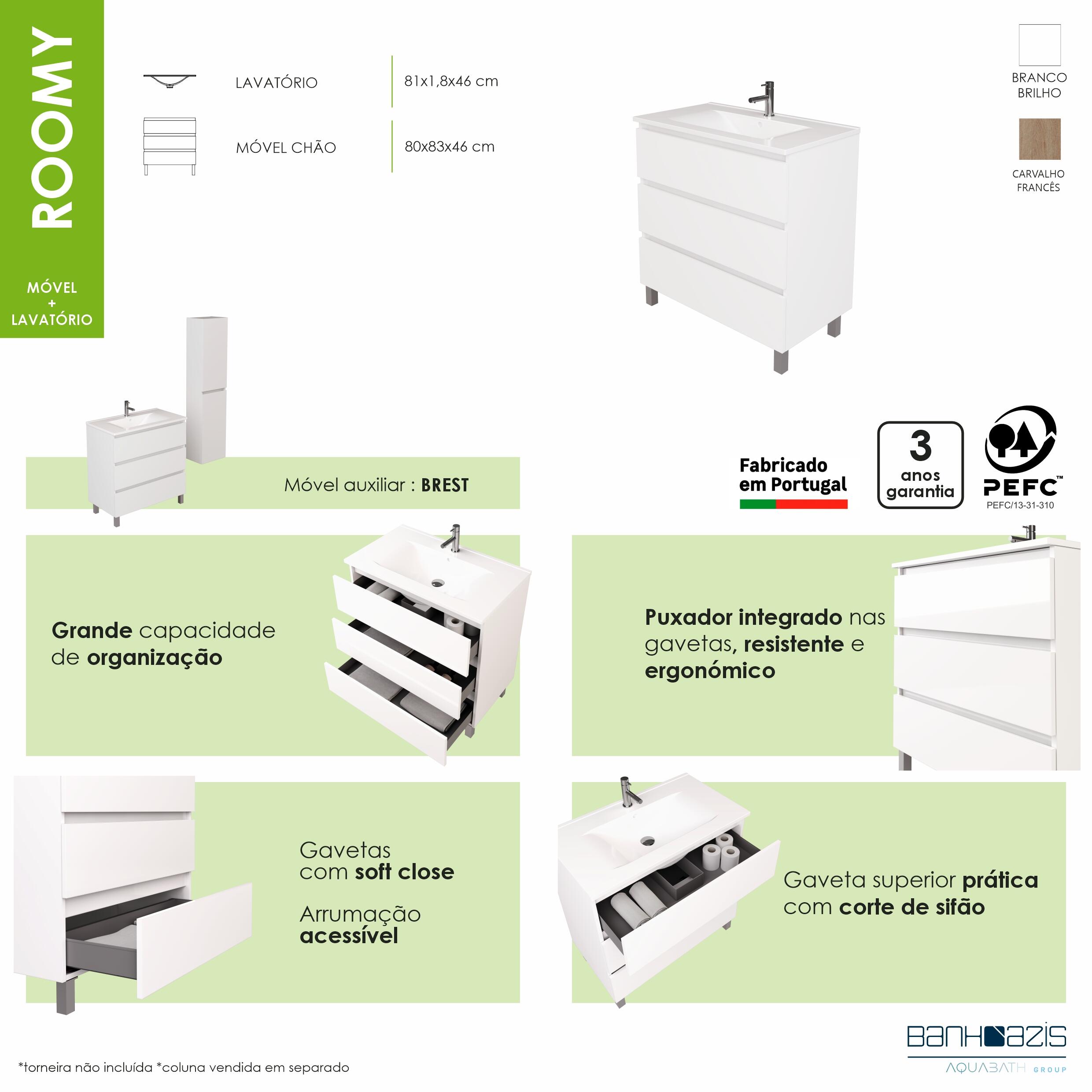 vantagens móvel de casa de banho com lavatório produto estrela roomy - 1