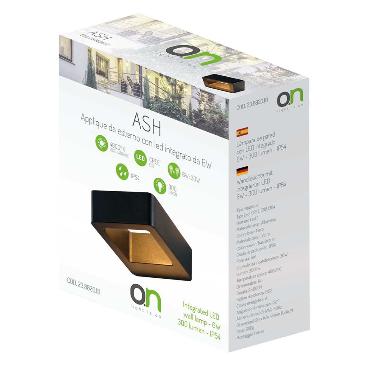 Applique LED moderno da esterno Ash doppia luce nero IP54, luce bianco naturale 300 lumen - 4