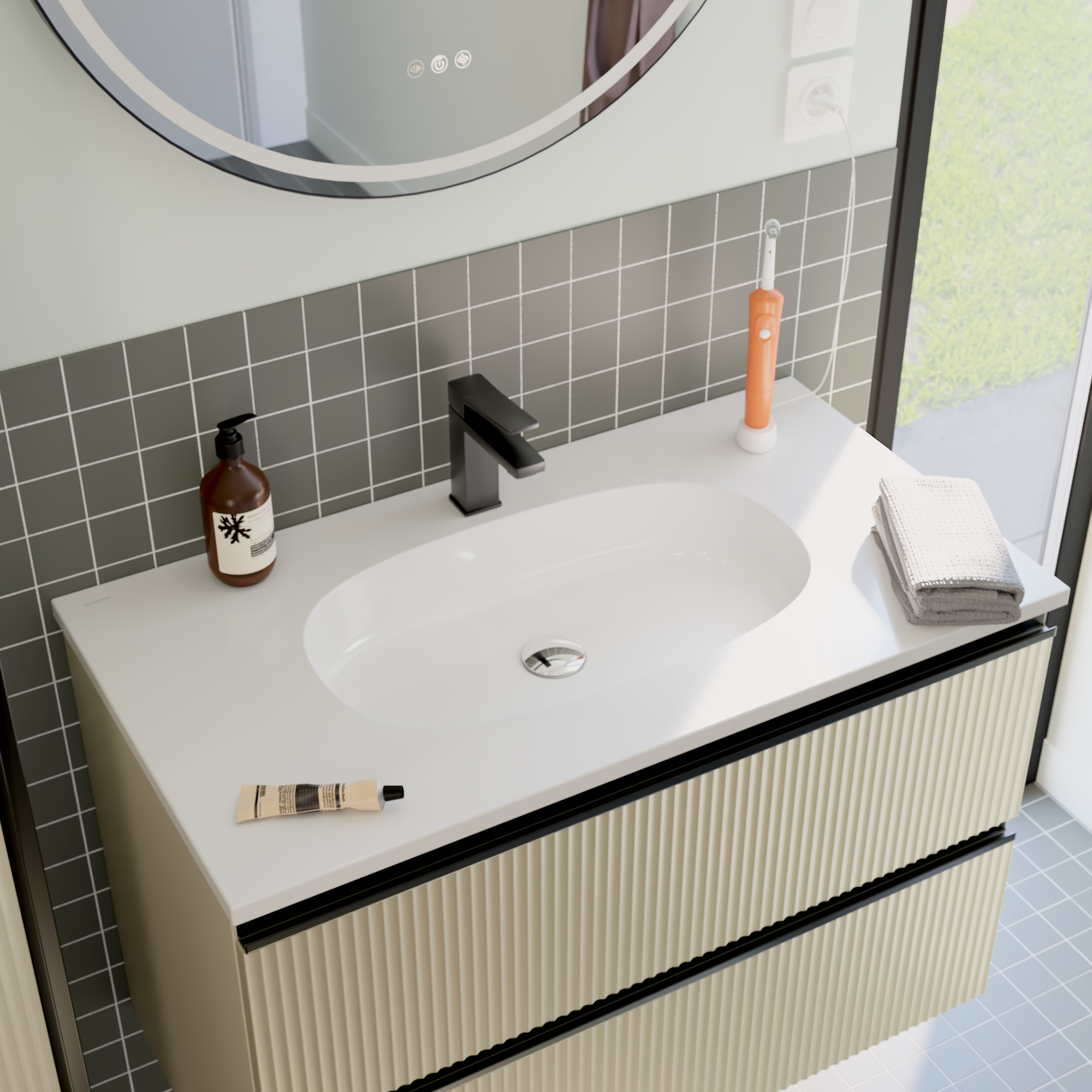 Plan simple vasque centrée Icone résine composite minérale avec revêtement gelco - 2