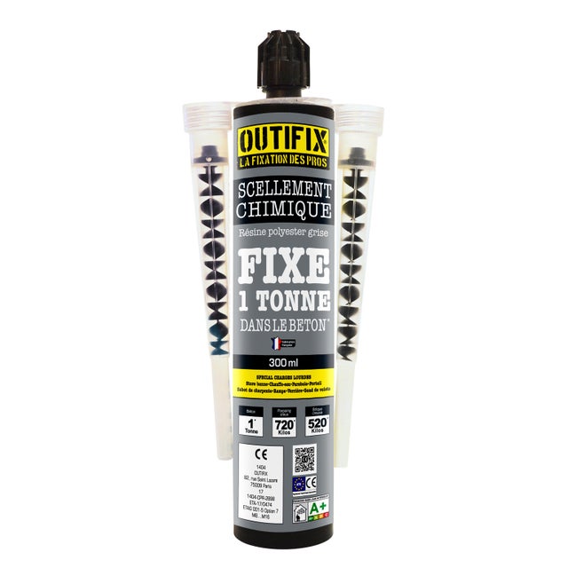 Cartouche de scellement chimique gris 300ml + buses  - OUTIFIX