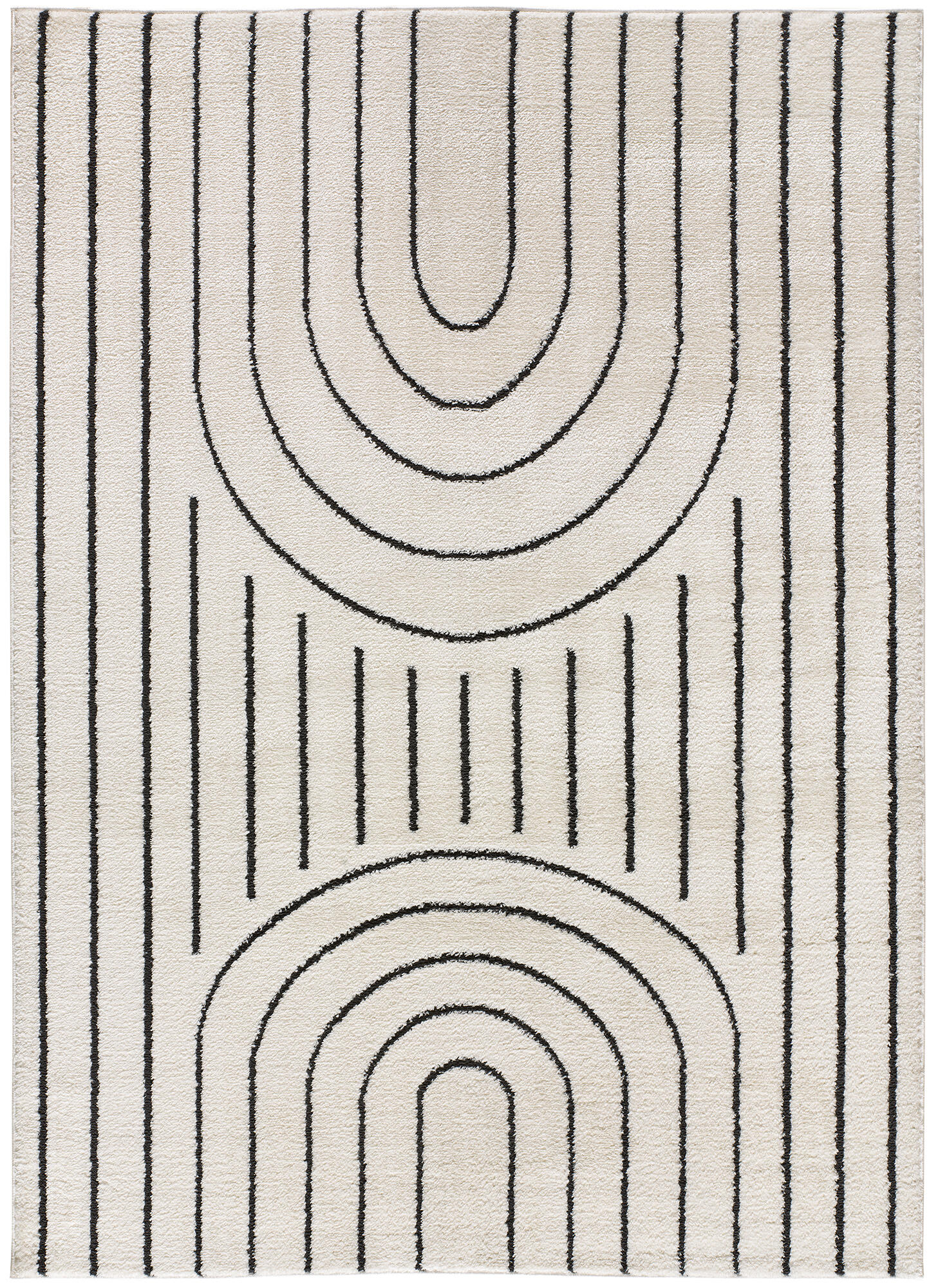 Alfombra poliéster pelo medio blanche 8494 con líneas blanco 80x150cm