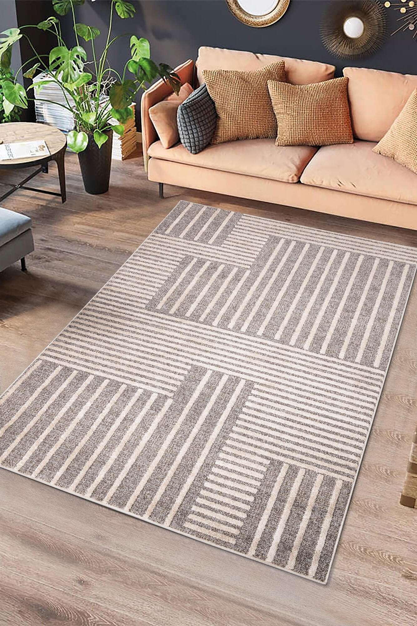 Alfombra polipropileno pelo medio paula 4532 con líneas beige 160x230cm