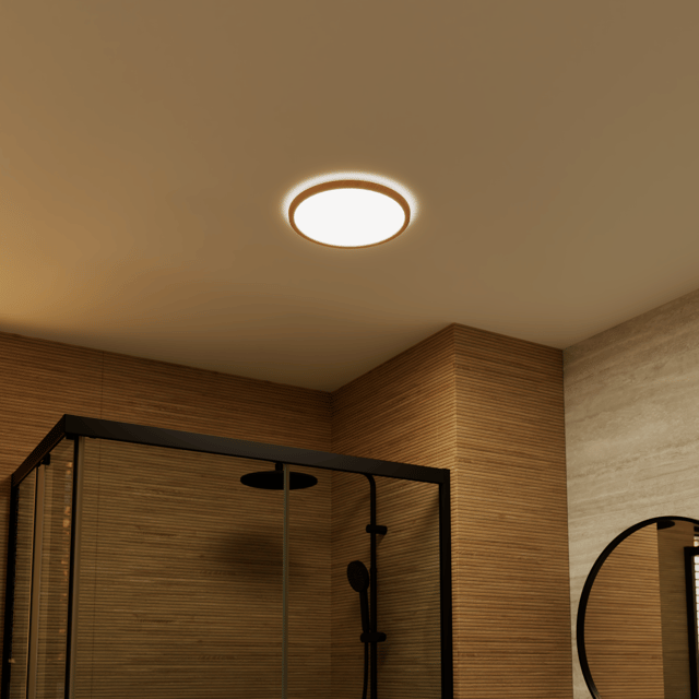 Plafonnier LED salle de bain Lano, D.29 cm 2300 lumens, coloris bois INSPIRE