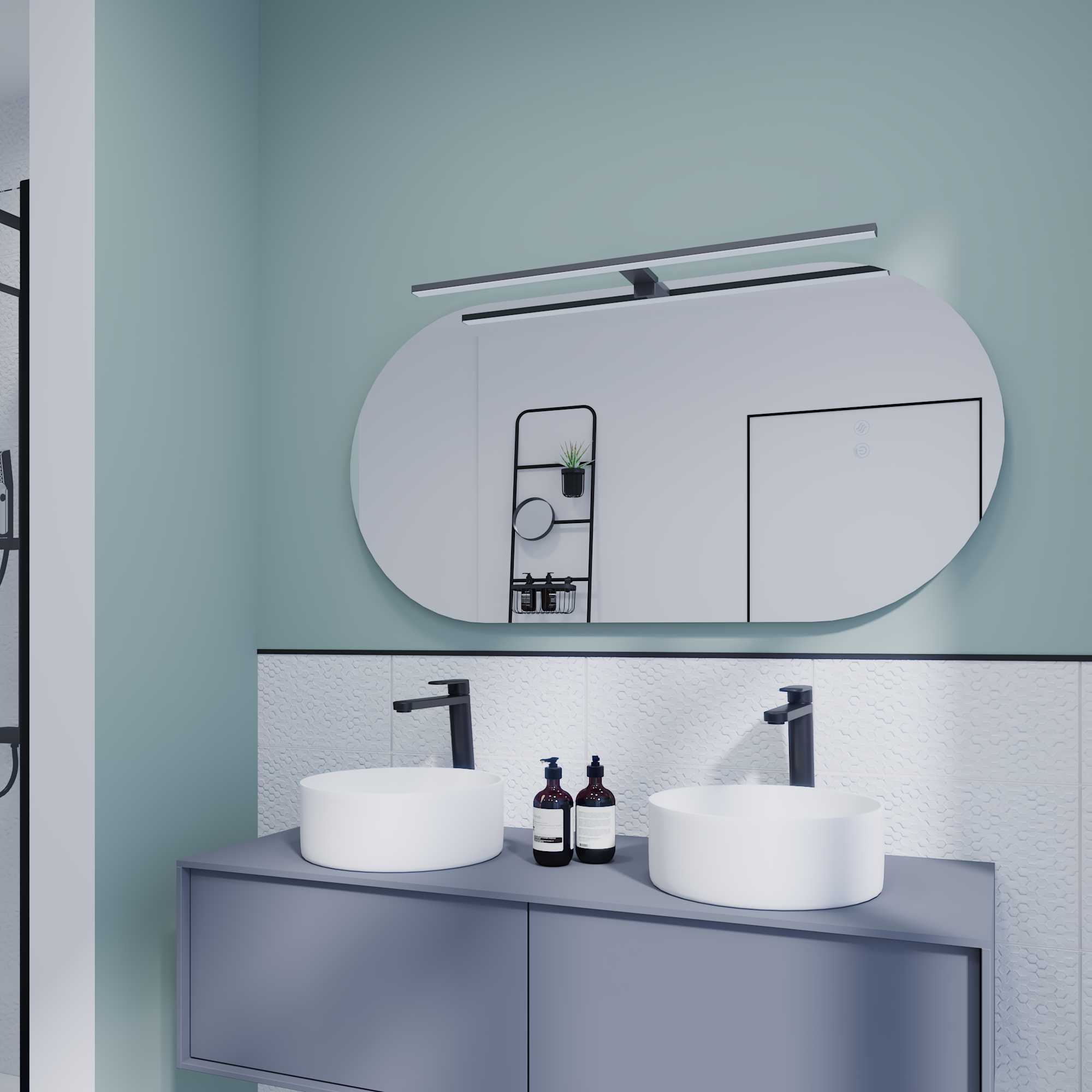 Applique LED salle de bain Slim, L.80 cm, blanc neutre, noir INSPIRE - 2