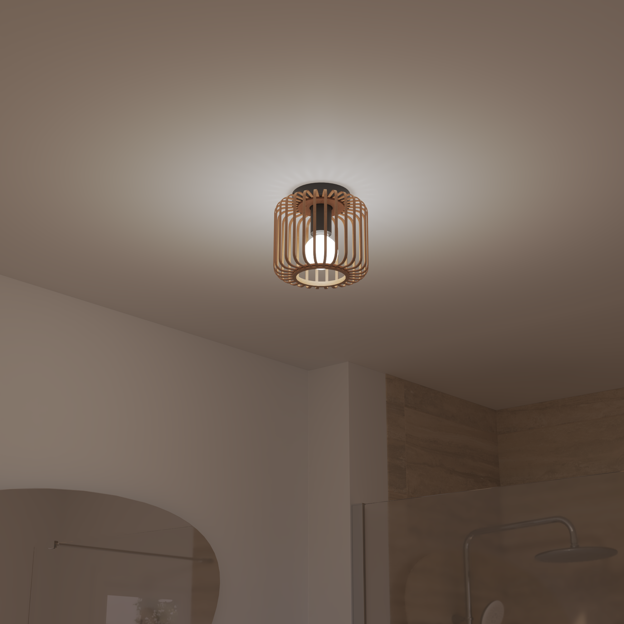 Plafonnier LED salle de bain Pecan D.19 cm, E27, bambou / métal noir, INSPIRE - 8