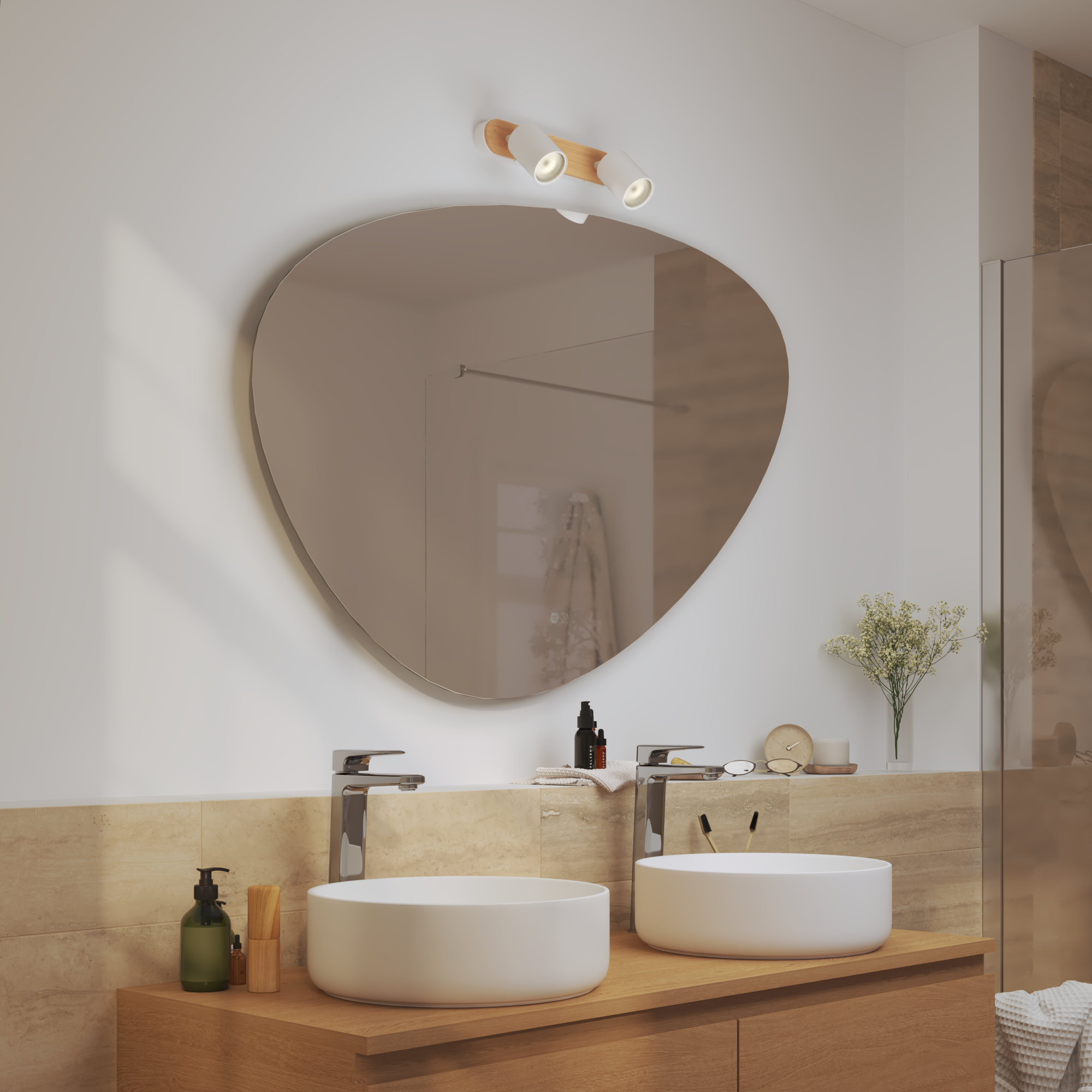 Rampe 2 spots salle de bain Malabe GU10 max 10W, bois / métal blanc,  INSPIRE - 2