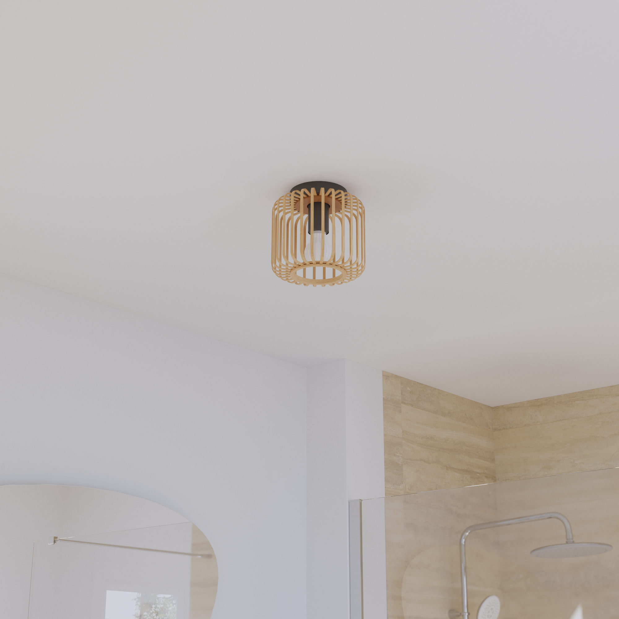 Plafonnier LED salle de bain Pecan D.19 cm, E27, bambou / métal noir, INSPIRE - 9