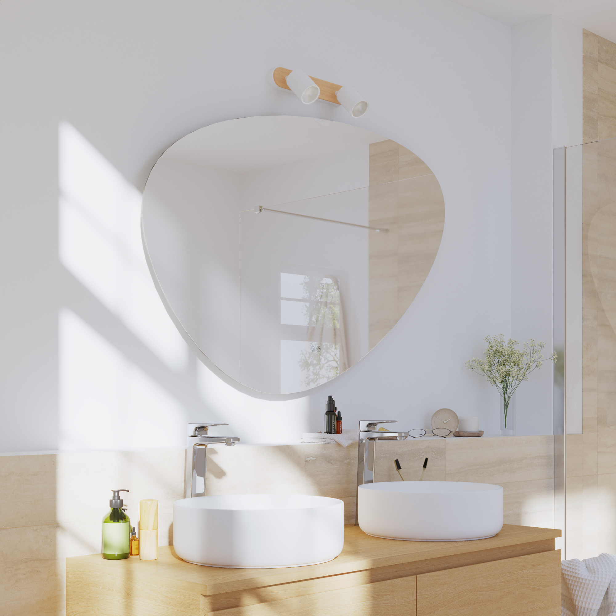 Rampe 2 spots salle de bain Malabe GU10 max 10W, bois / métal blanc,  INSPIRE - 3