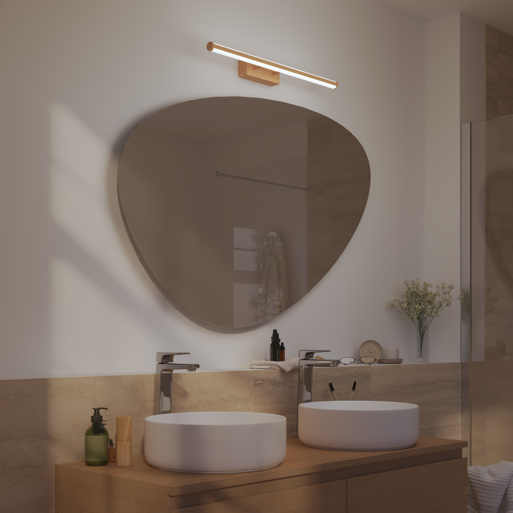Applique LED salle de bain Gabri L.60,8cm,blanc chaud/neutre coloris bois INSPIR - 3