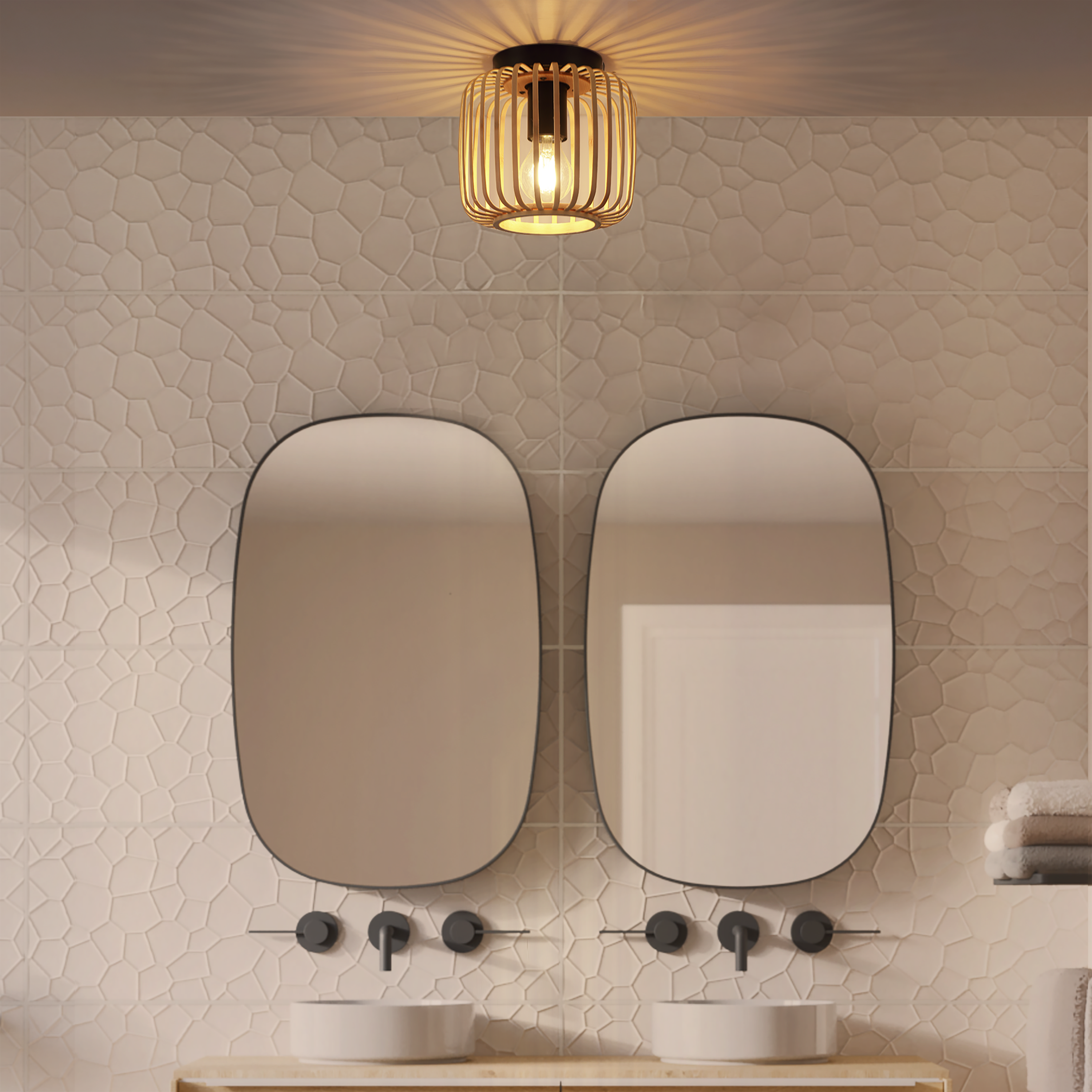 Plafón Pecan INSPIRE E27 negro / bambú 19 cm IP44 - 3