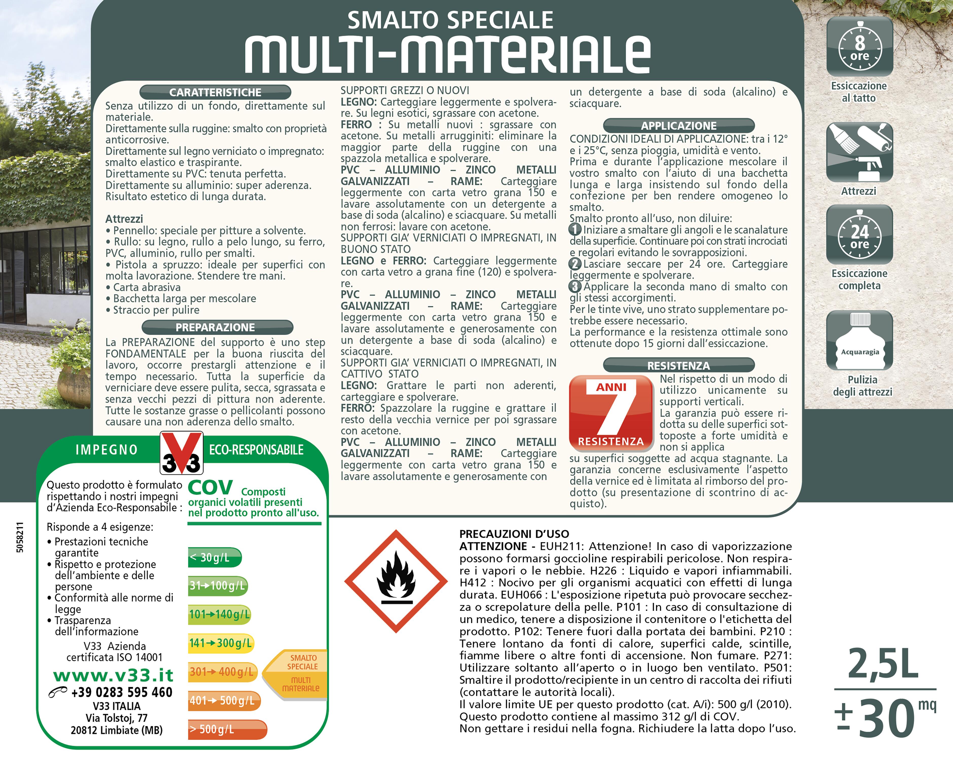 Vernice da esterno diretto sulla ruggine per legno e alluminio e ferro e plastica V33 4in1 nero ral9005 satinato, 0.5 l - 9
