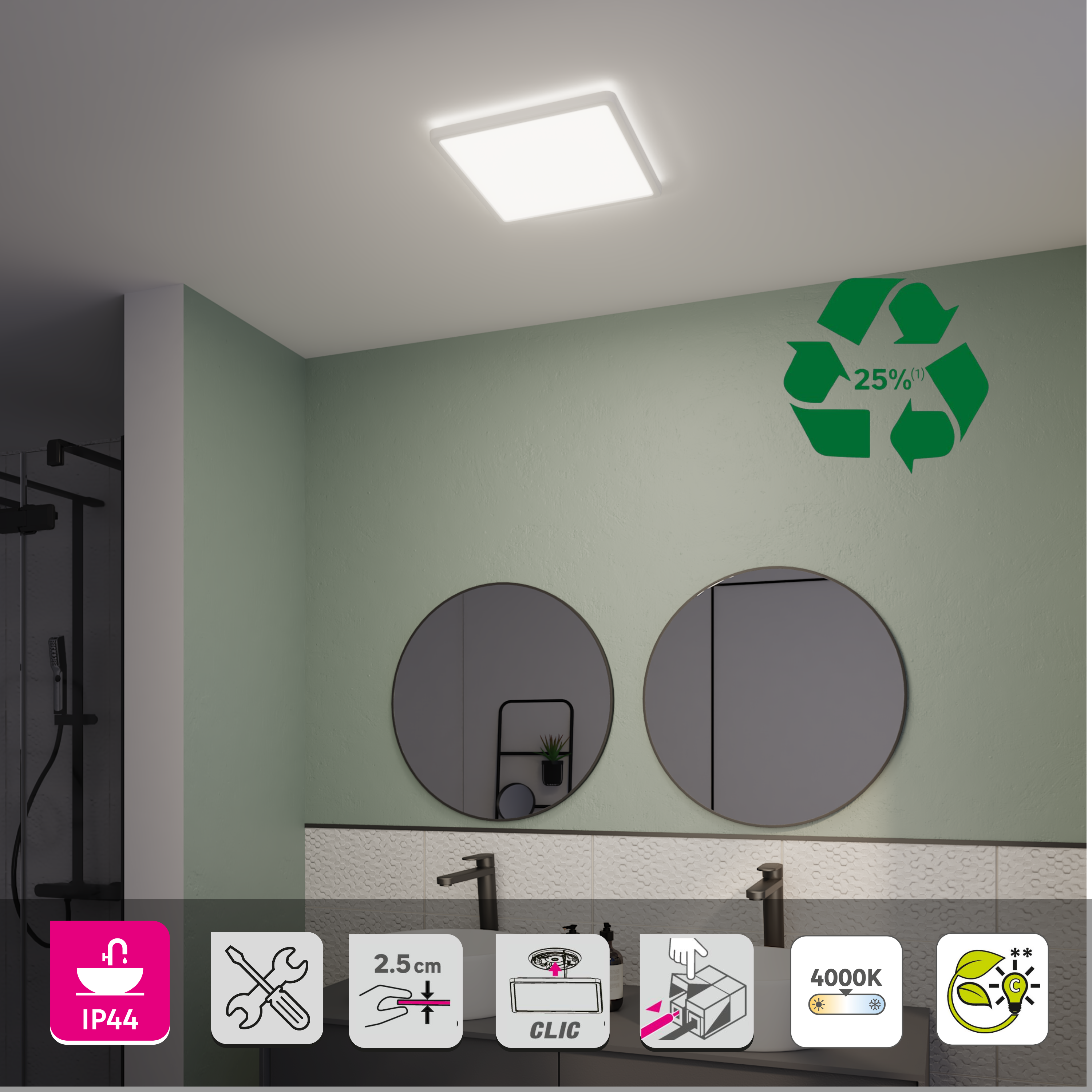 Panneau LED salle de bain Lano, 29x29 cm, blanc neutre, blanc INSPIRE - 2