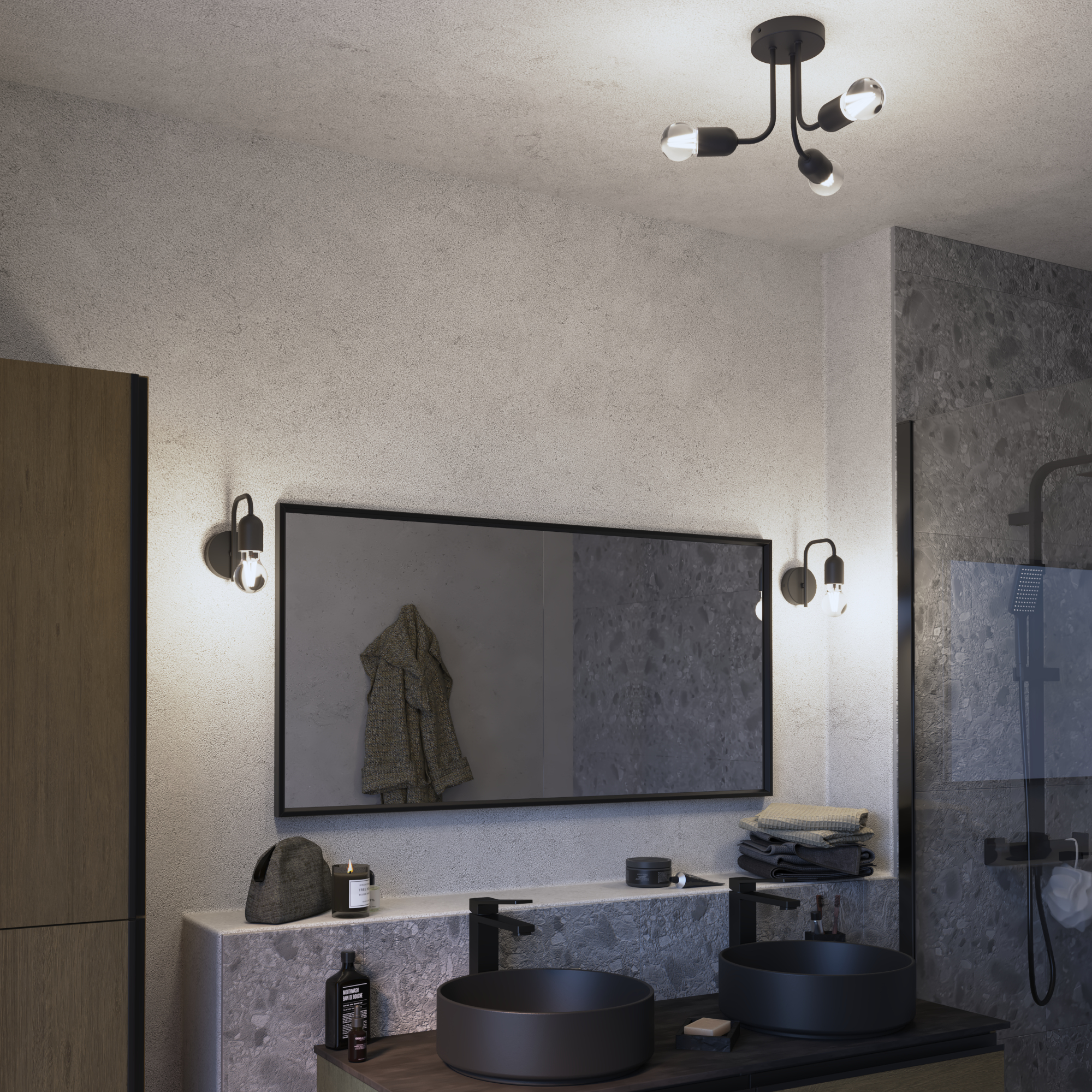 Candeeiro de parede VARELA E27 IP44 1 luz metal preto Inspire - 3