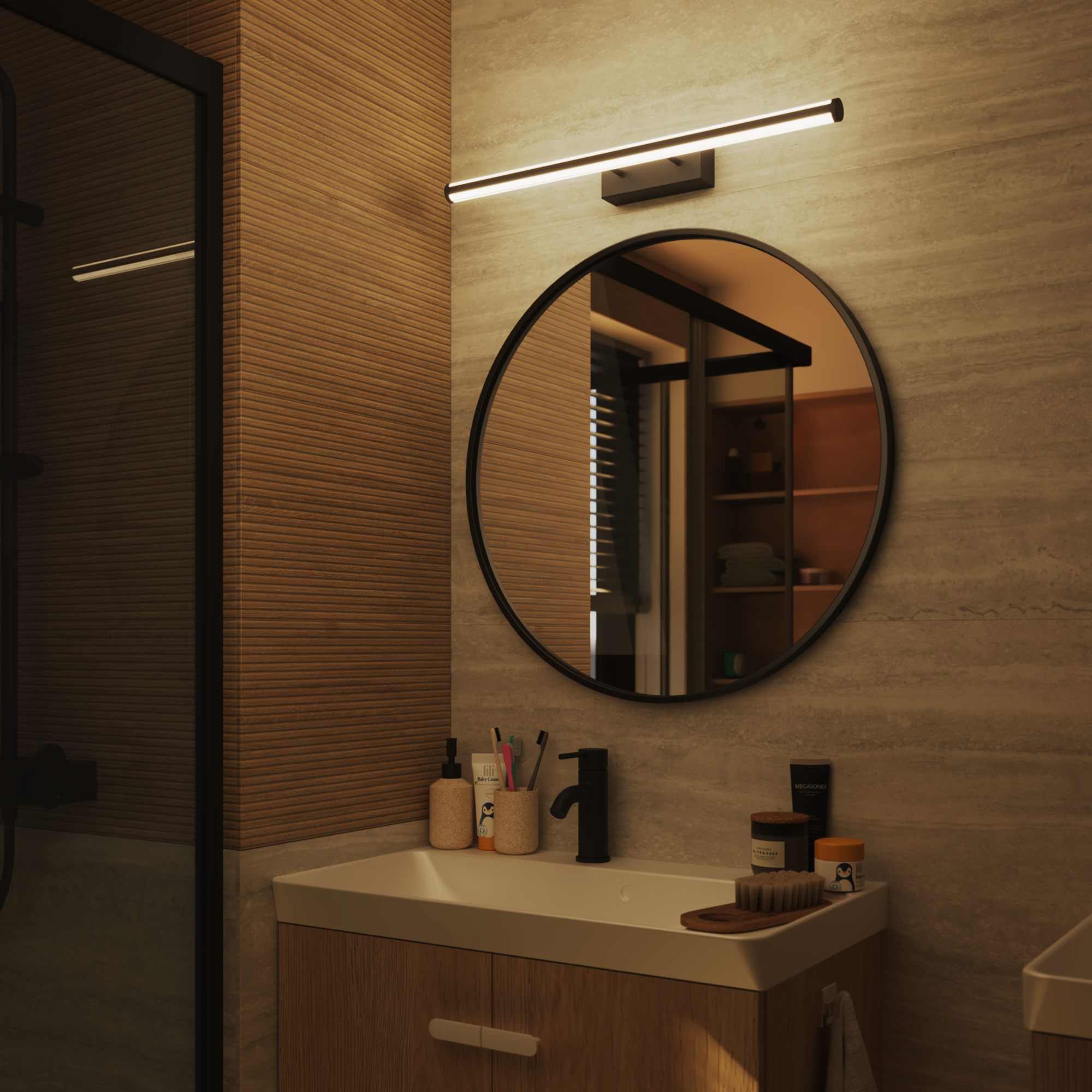 Applique LED salle de bain Gabri, L.60,8 cm blanc chaud / neutre, noir INSPIRE - 5